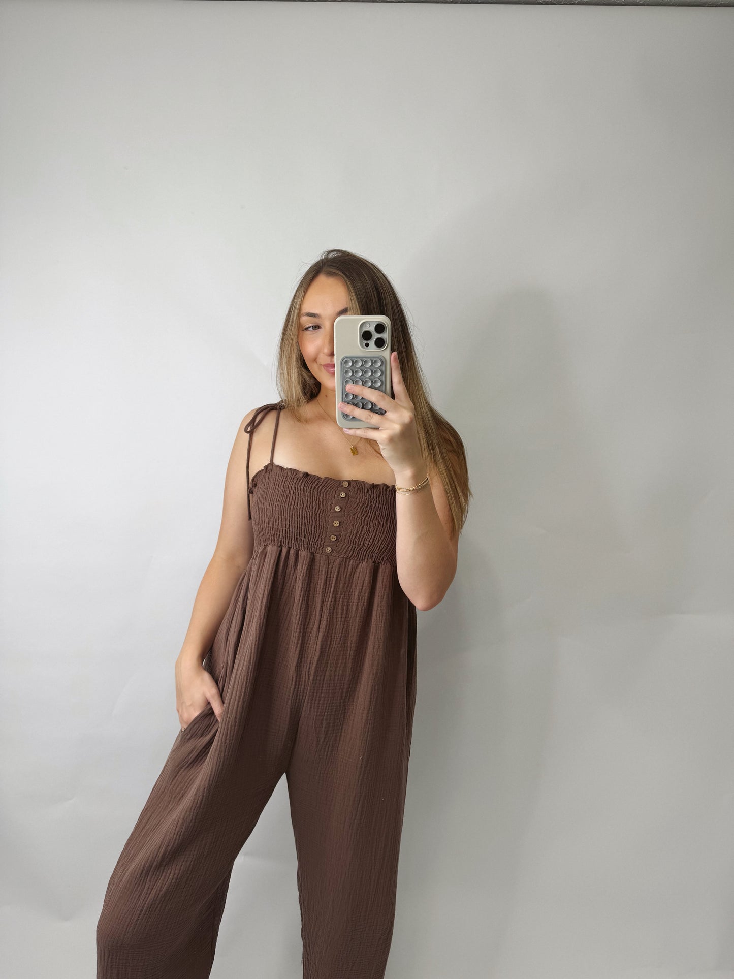 The Katie | Brown Flowy Pant Jumpsuit