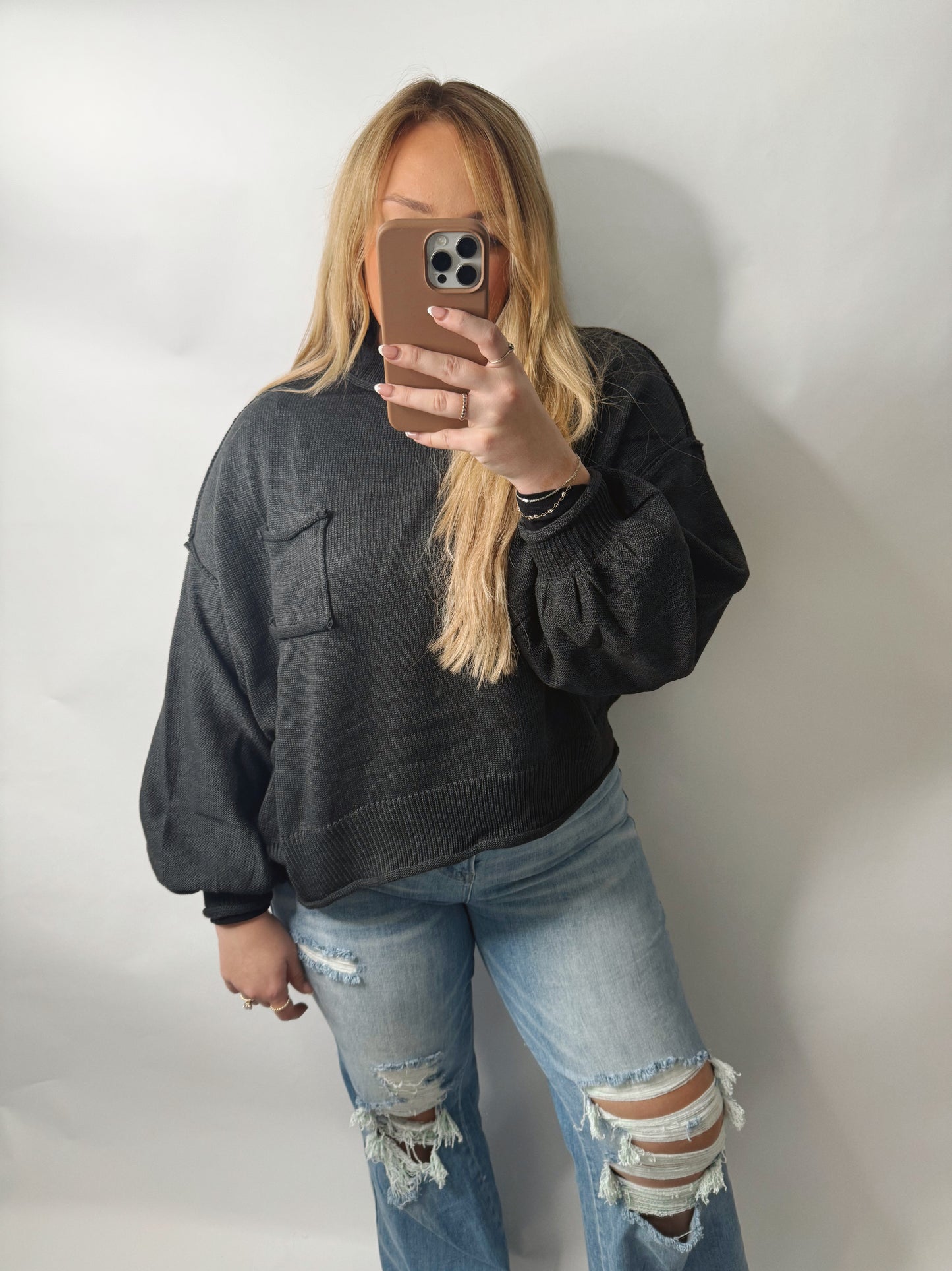 The Autumn | Charcoal Balloon Sleeve Sweater