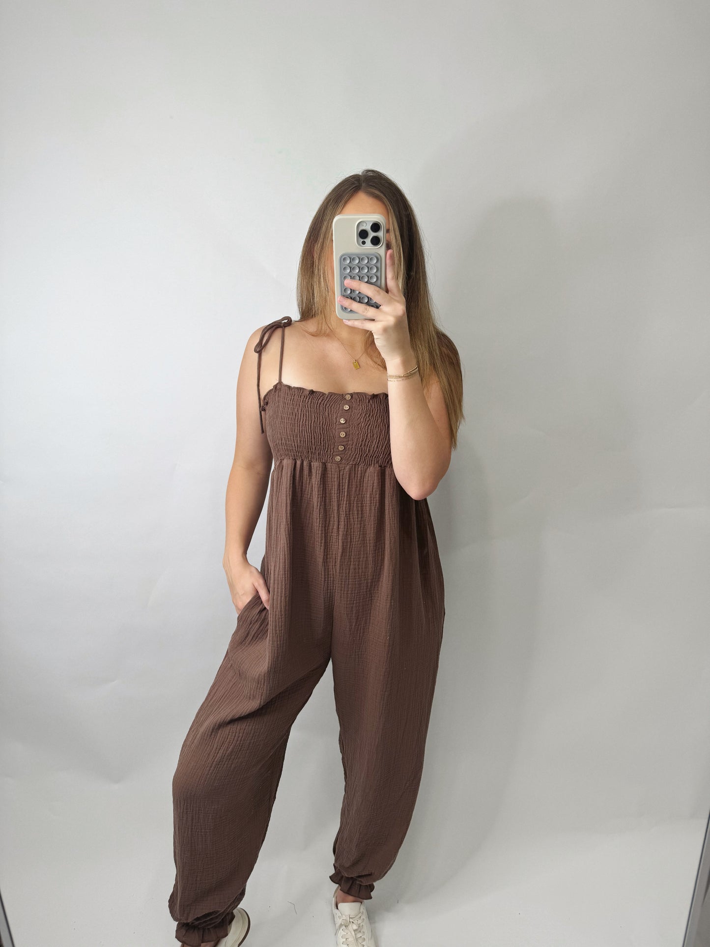 The Katie | Brown Flowy Pant Jumpsuit