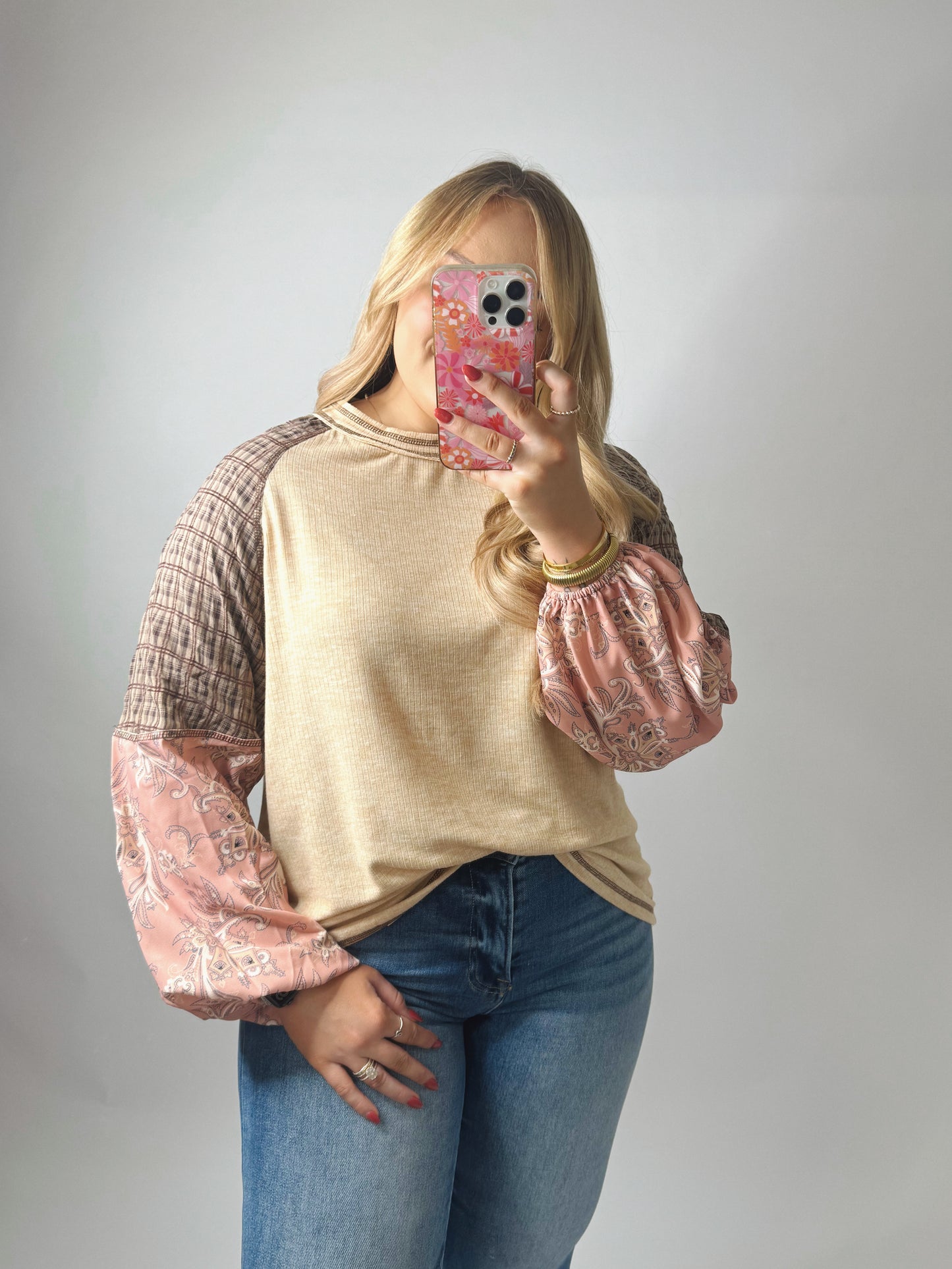 The Heather | Paisley Plaid Sleeve Top