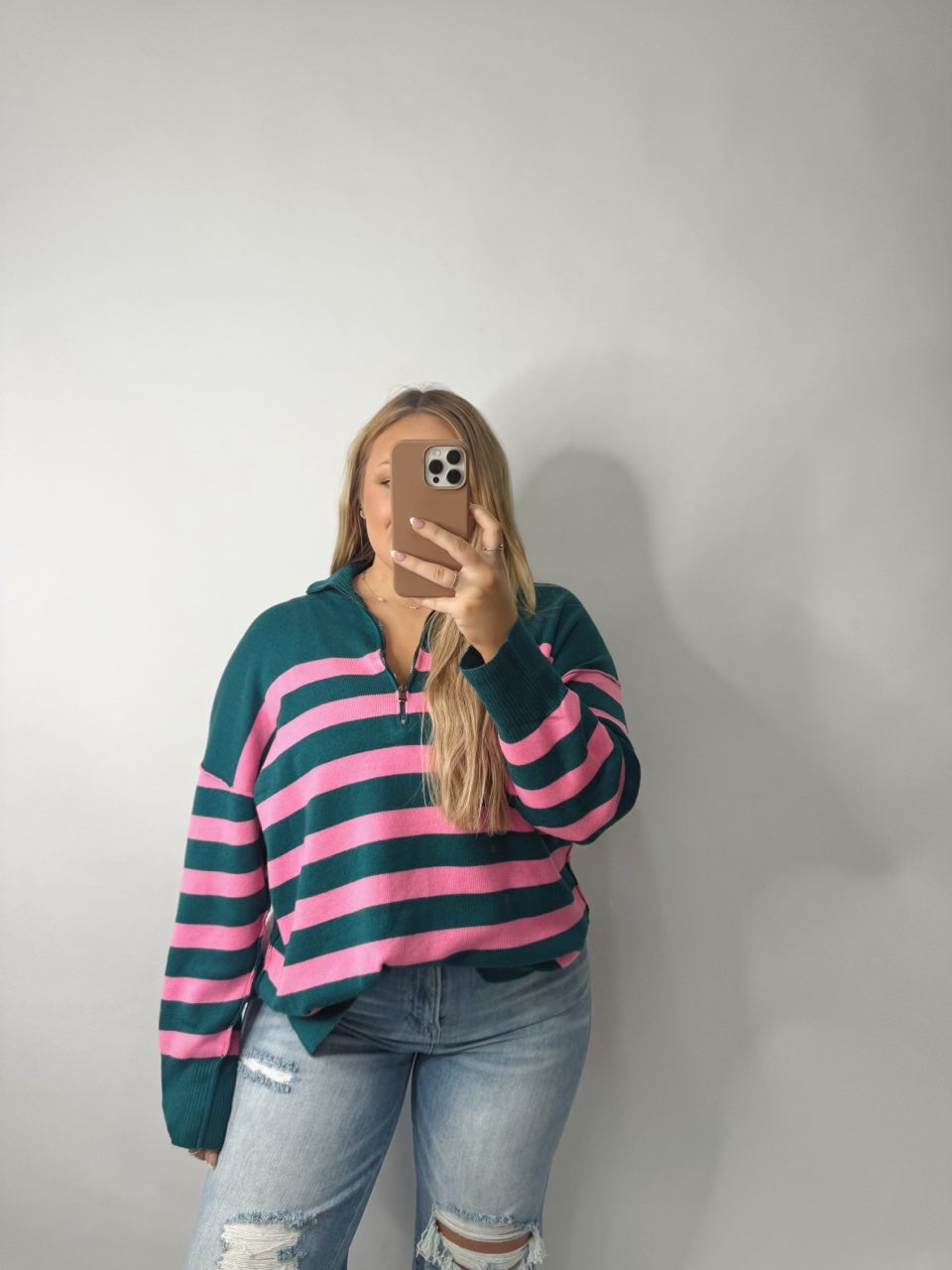 The Claire | Pink & Green Sweater