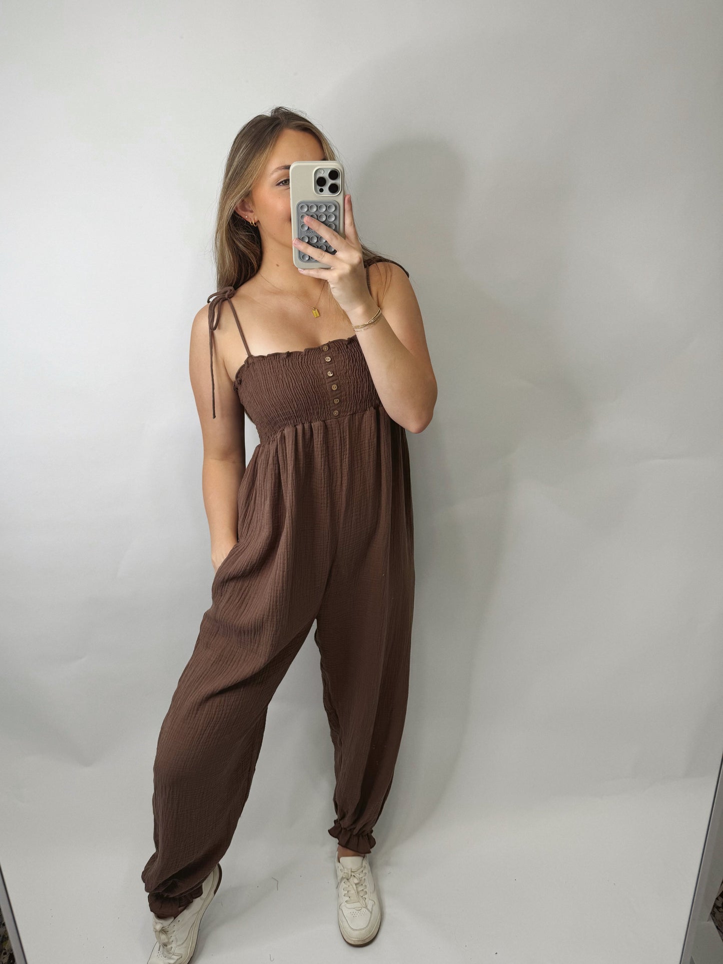 The Katie | Brown Flowy Pant Jumpsuit