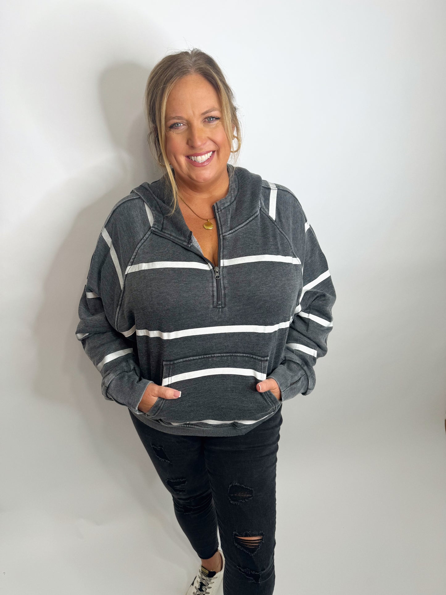 The Jodi | Charcoal Striped Pullover