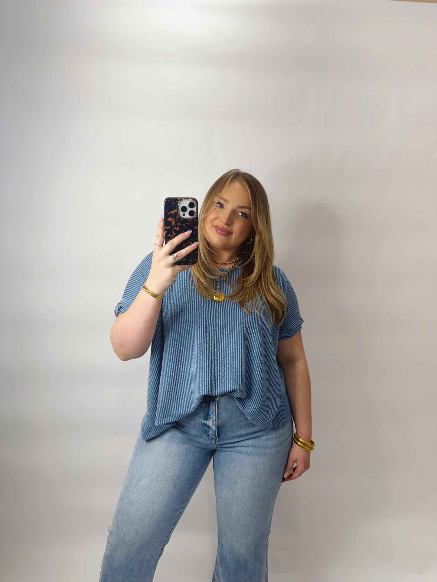 The Carina | Blue Ribbed Tee