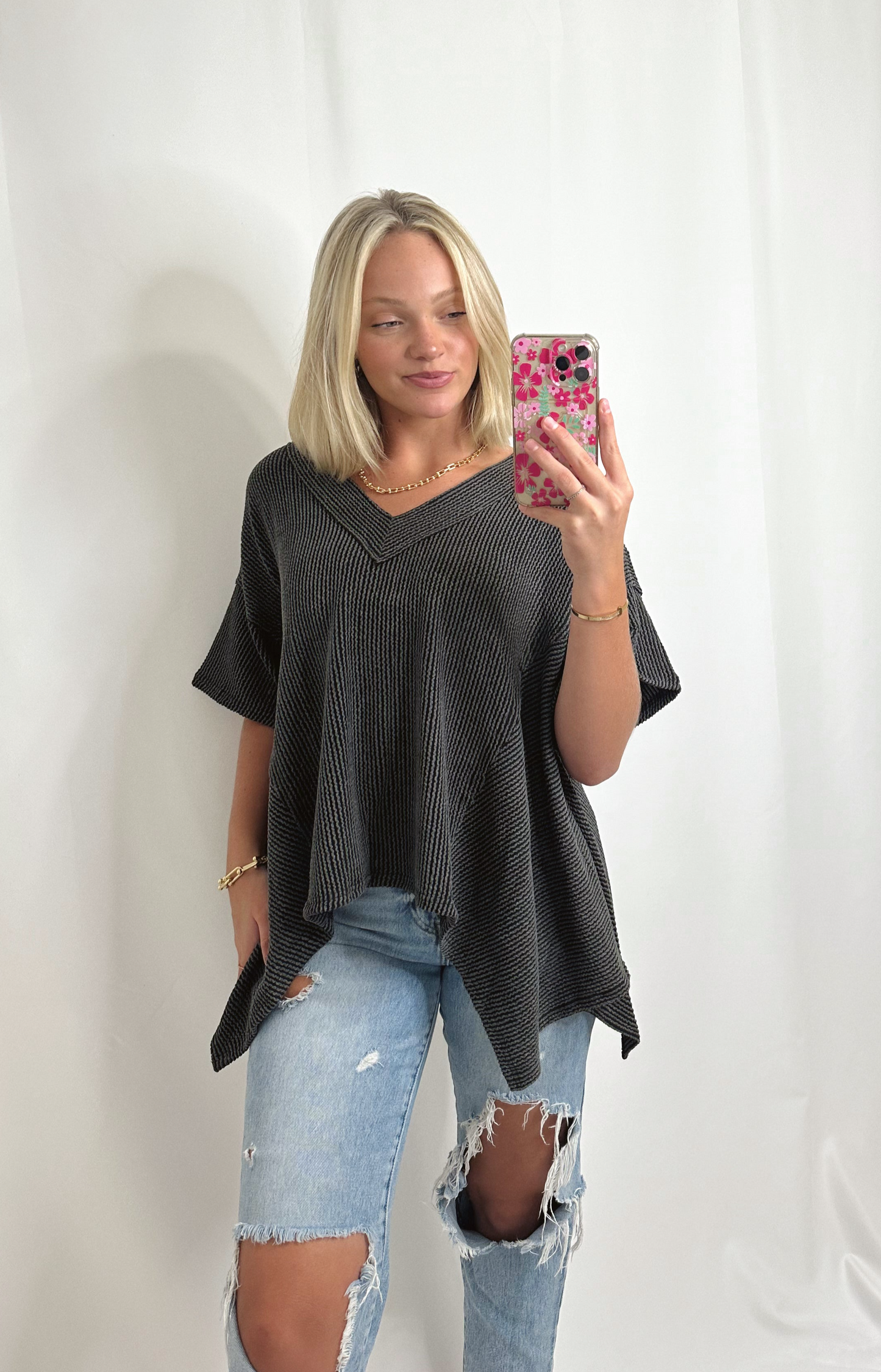 The Carly | Charcoal Ribbed Top