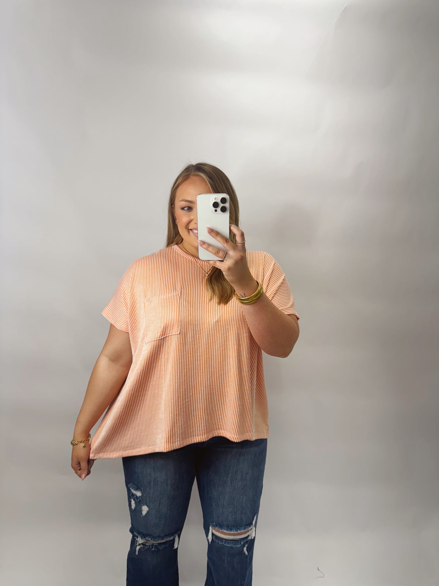 The Posie | Peach Ribbed Pocket Tee