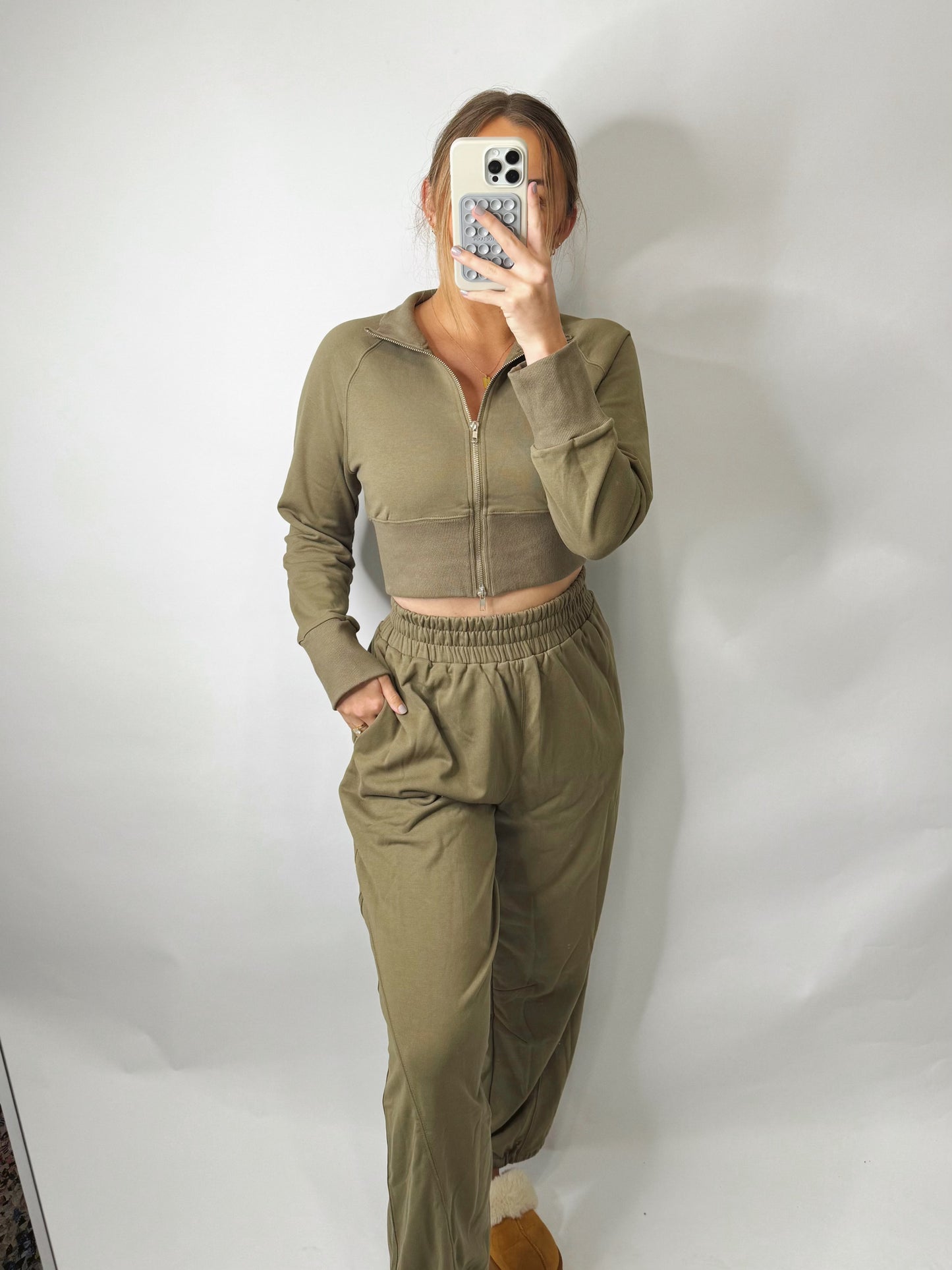 The Kailey | Olive Crop Jacket and Joggers