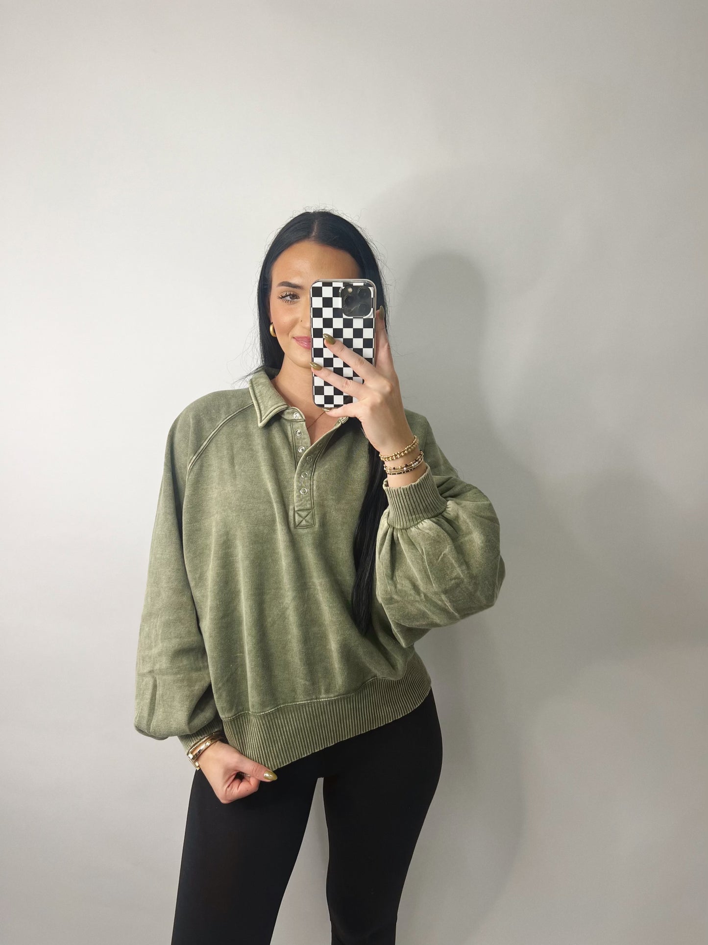 The Brooke | Green Collared Pullover