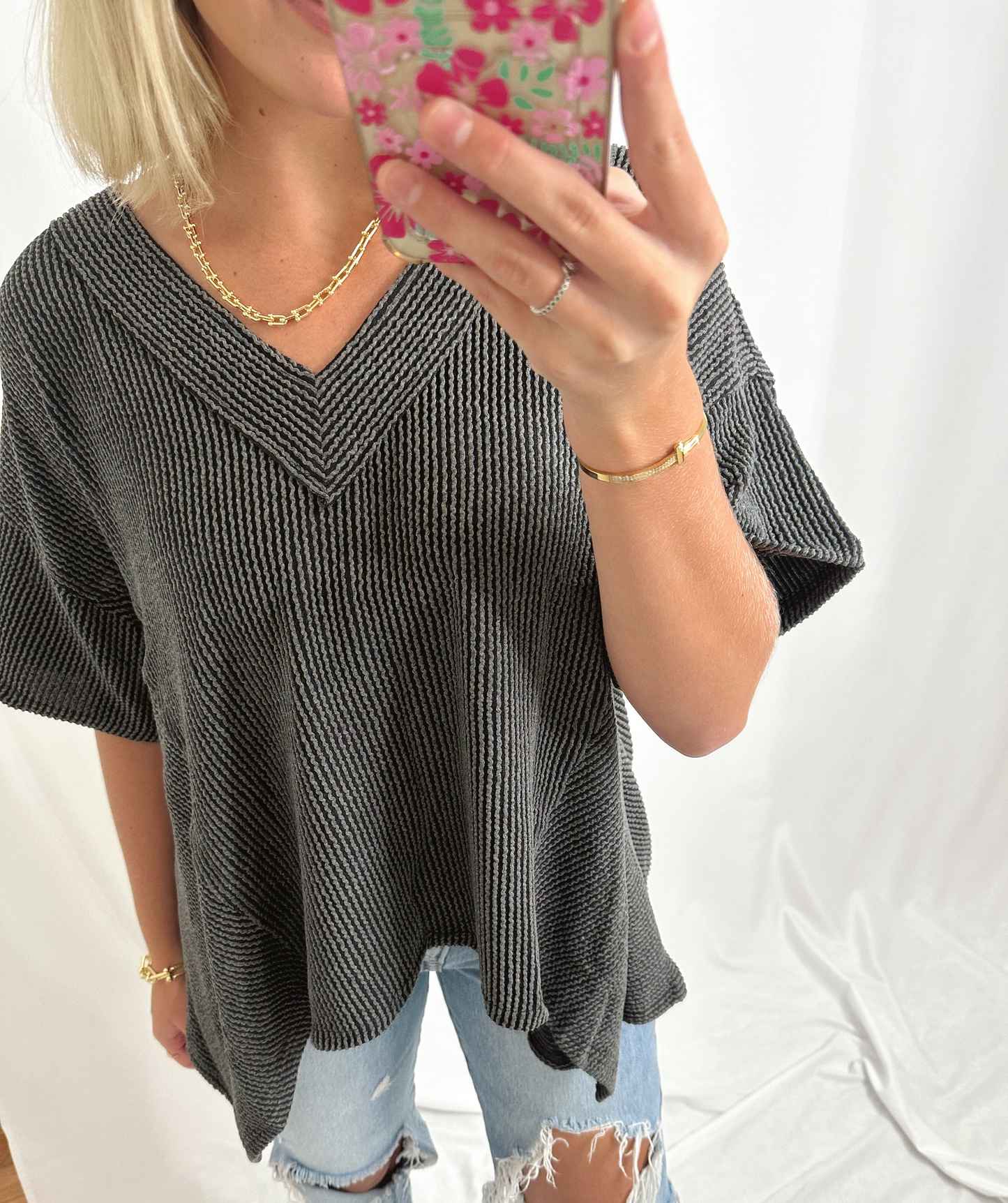 The Carly | Charcoal Ribbed Top