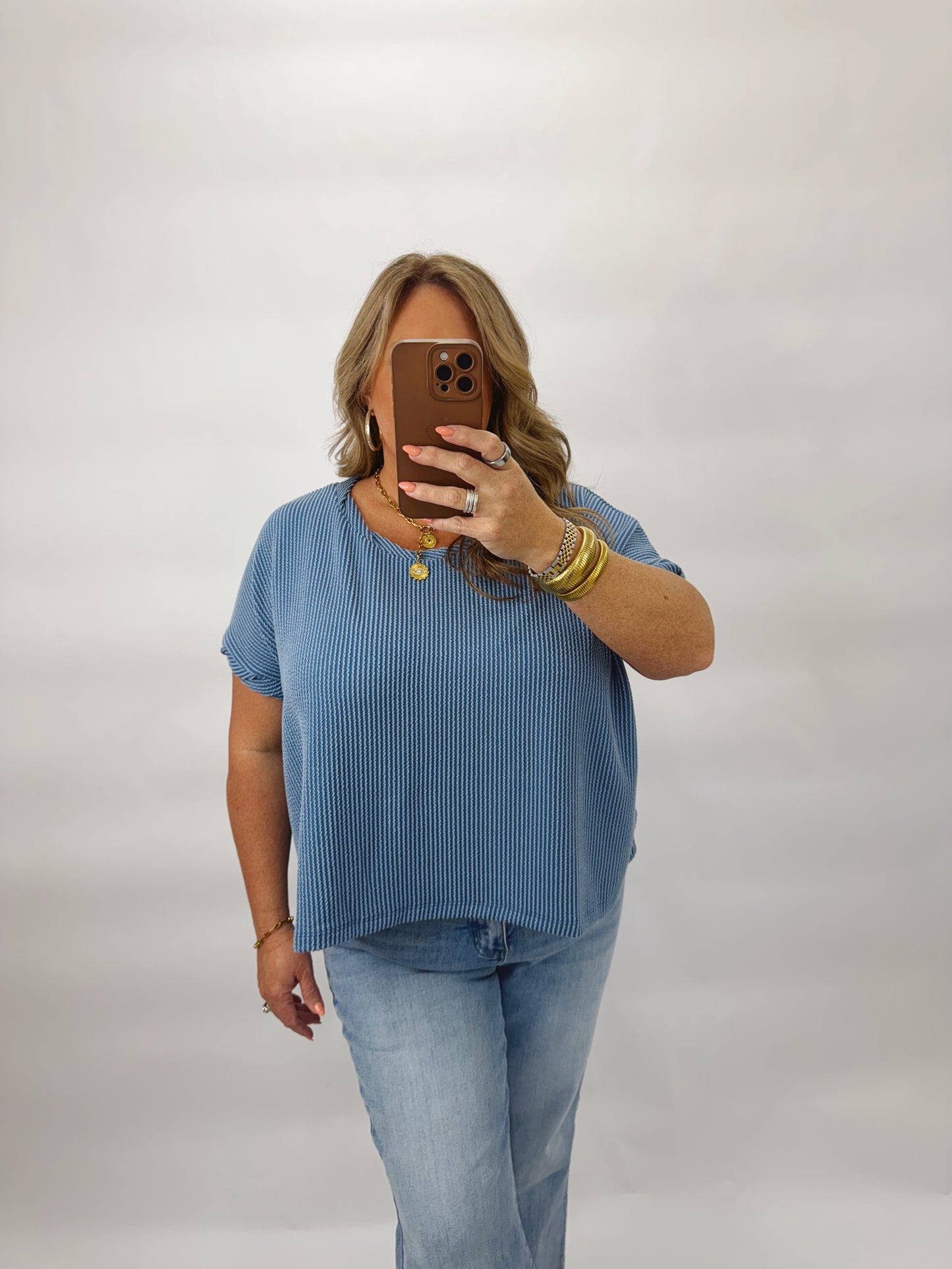 The Carina | Blue Ribbed Tee