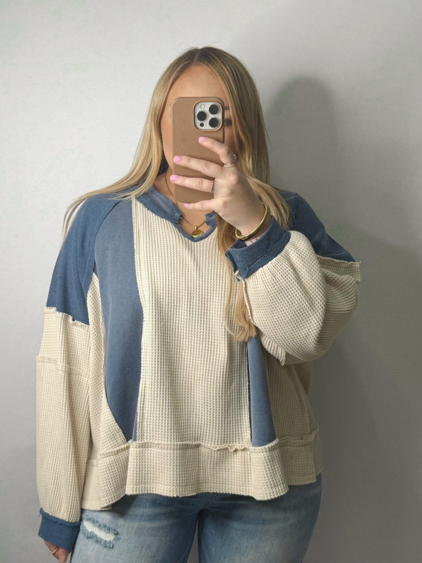 The Sabrina | Navy Patchwork Top