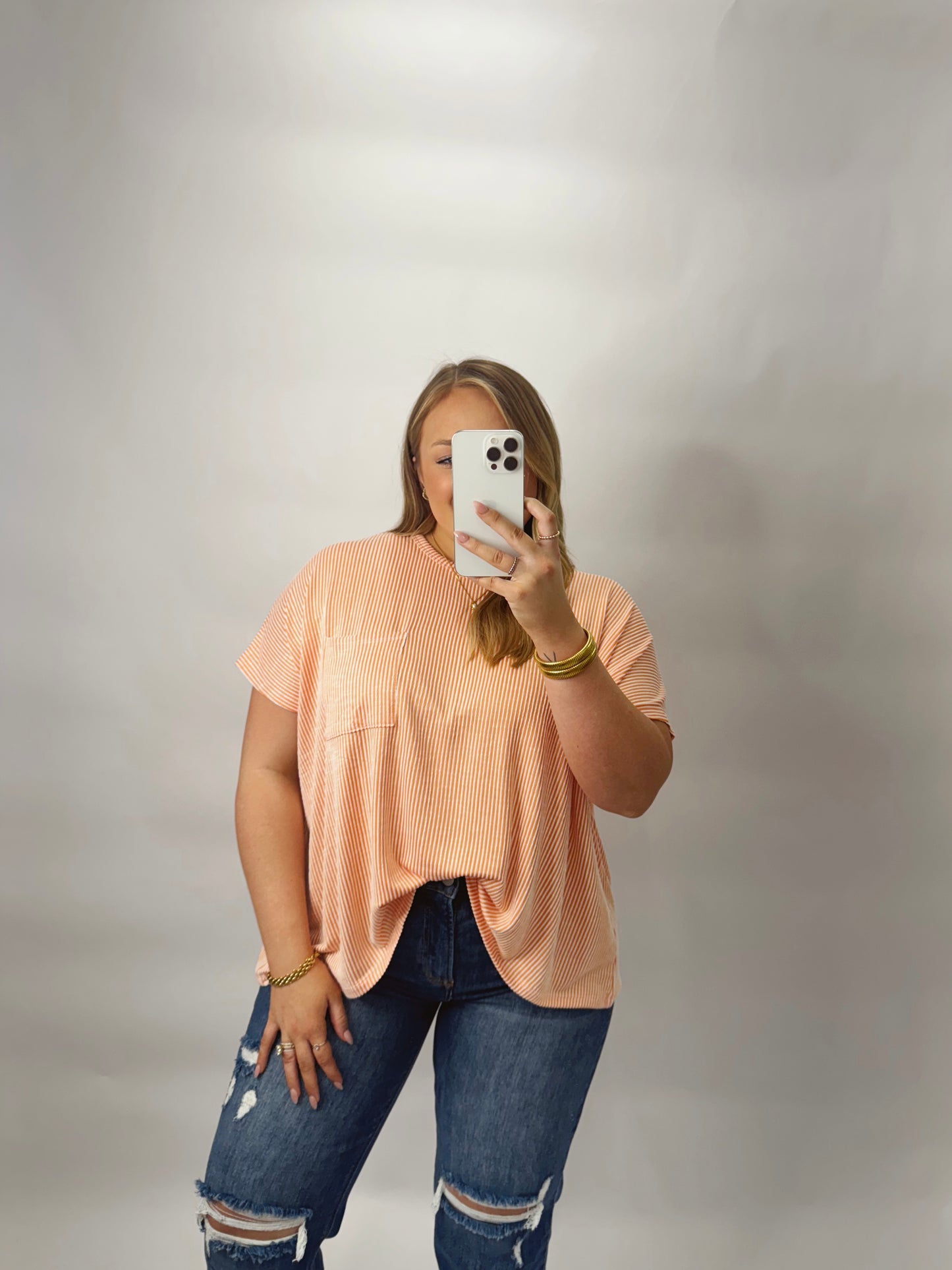 The Posie | Peach Ribbed Pocket Tee