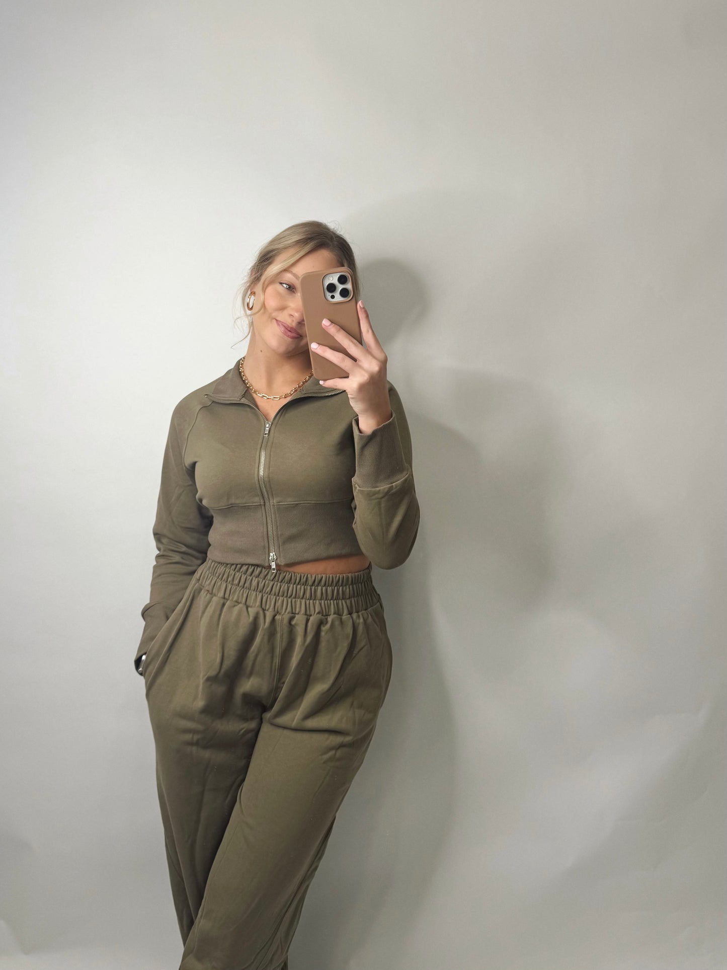 The Kailey | Olive Crop Jacket and Joggers
