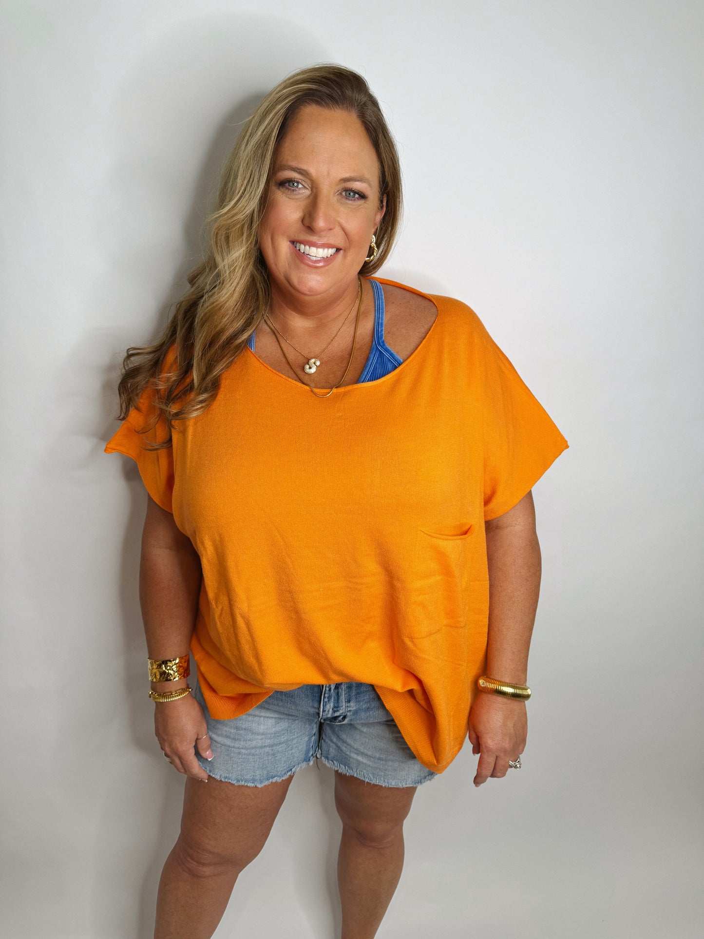 The Bailey | Orange Oversized Wide Neck Top