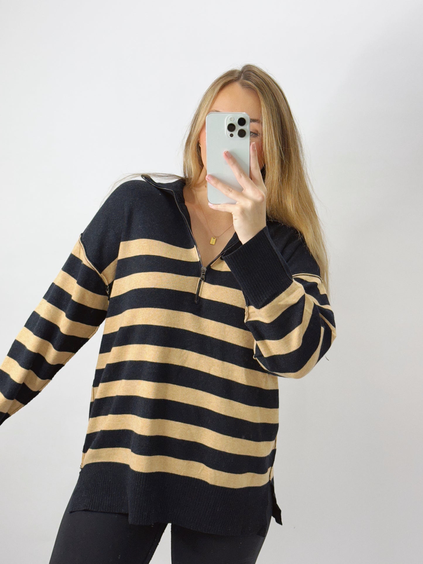 The Claire | Black and Khaki Sweater
