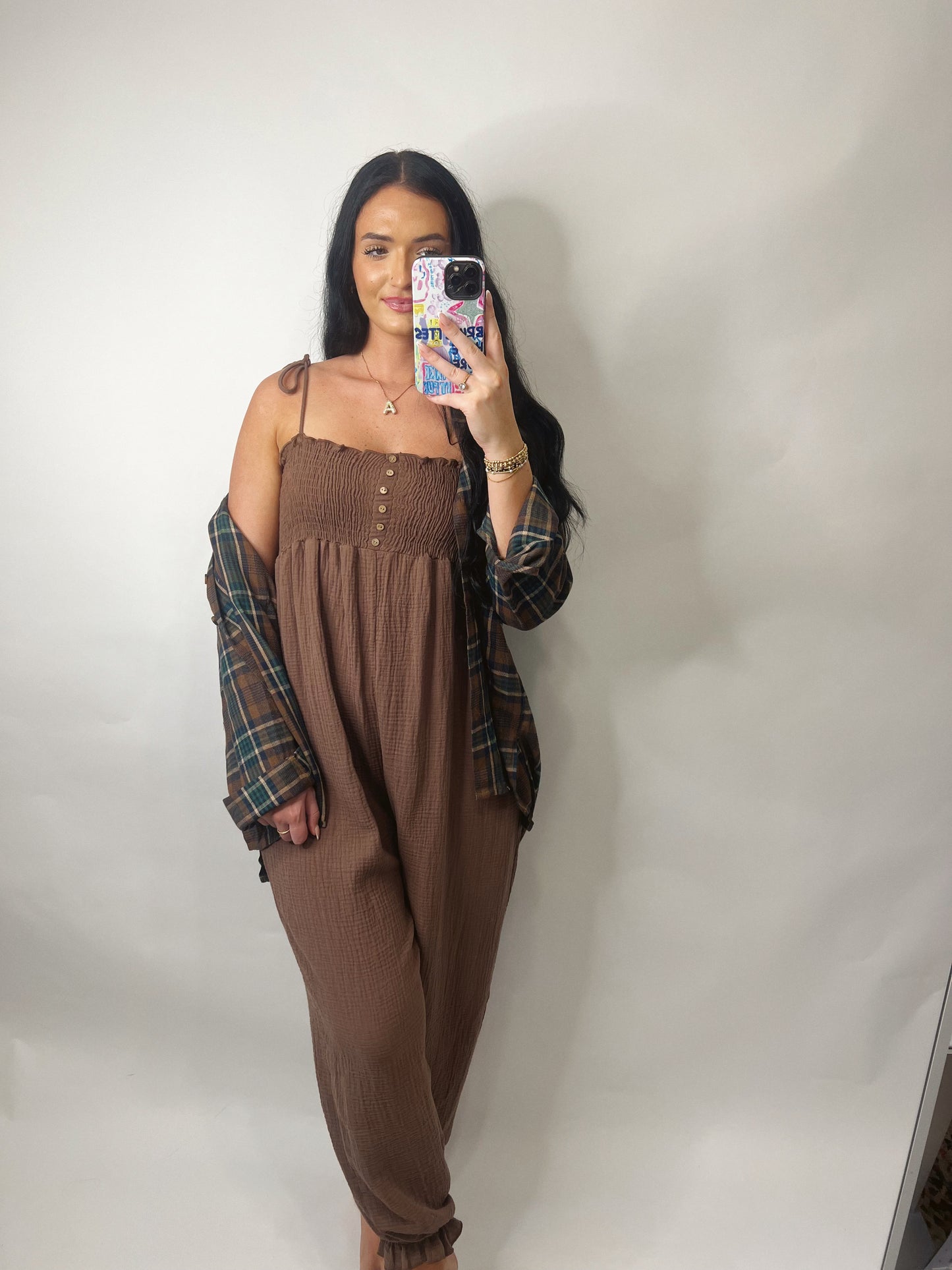 The Katie | Brown Flowy Pant Jumpsuit