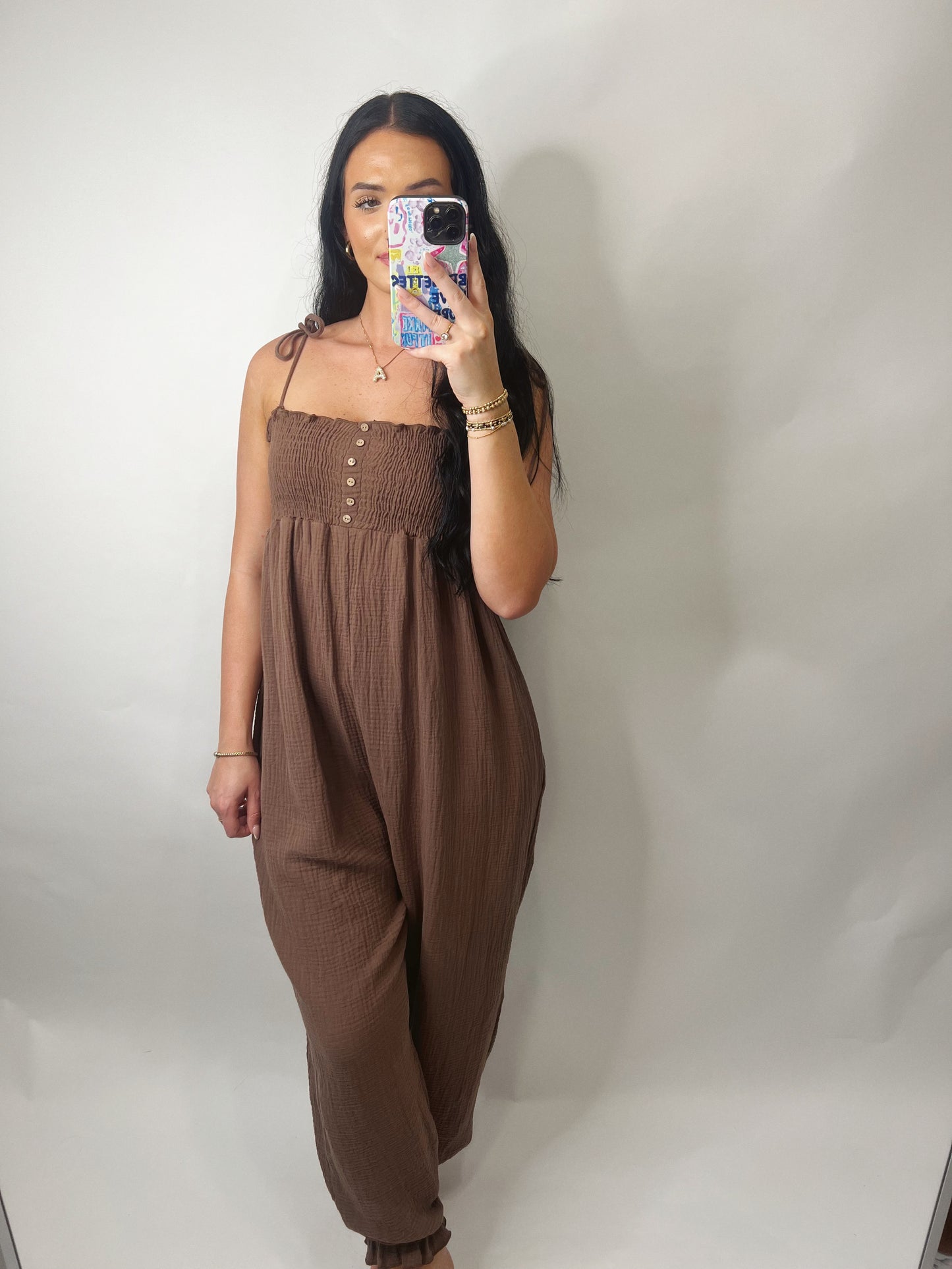The Katie | Brown Flowy Pant Jumpsuit