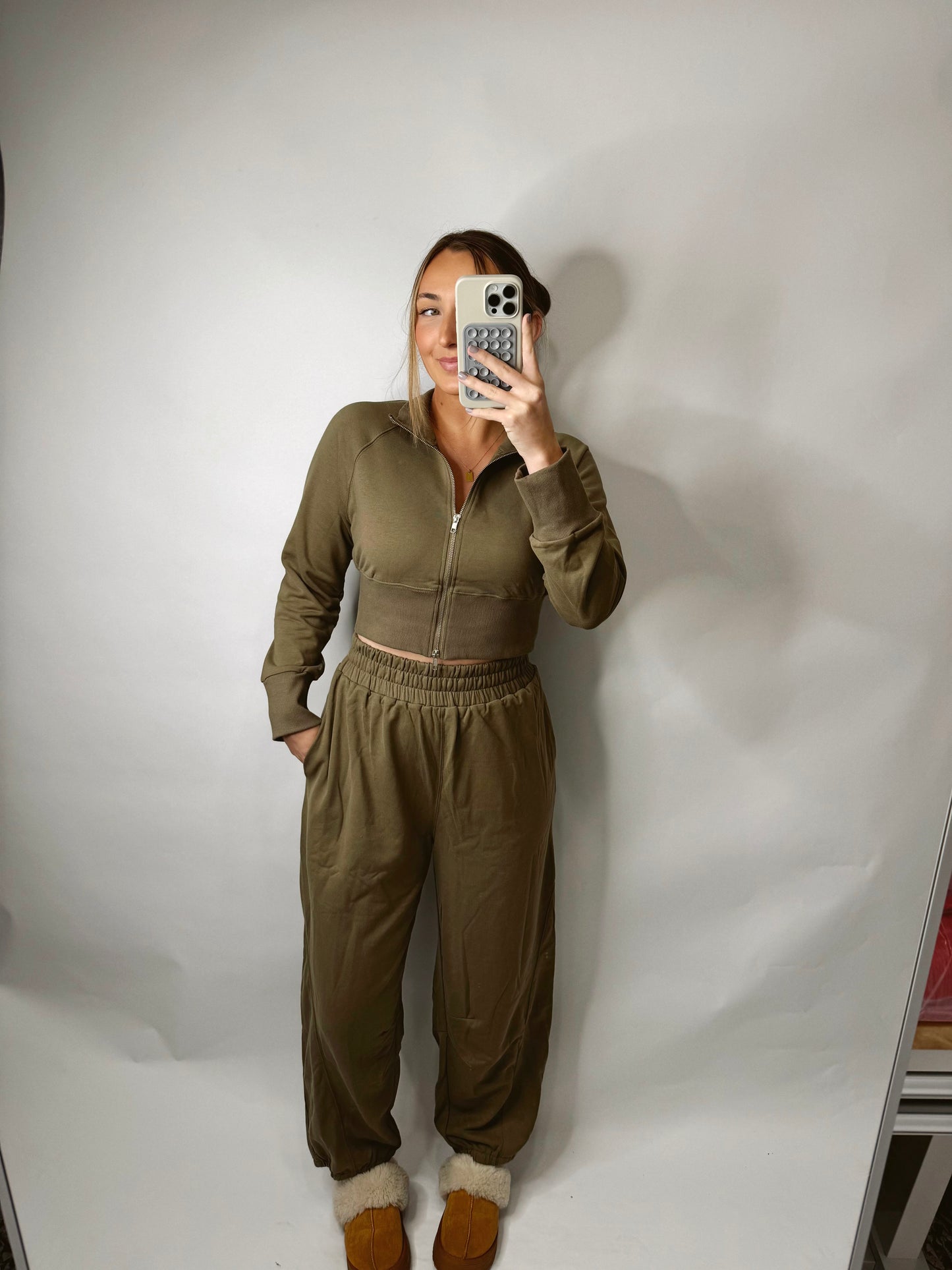 The Kailey | Olive Crop Jacket and Joggers