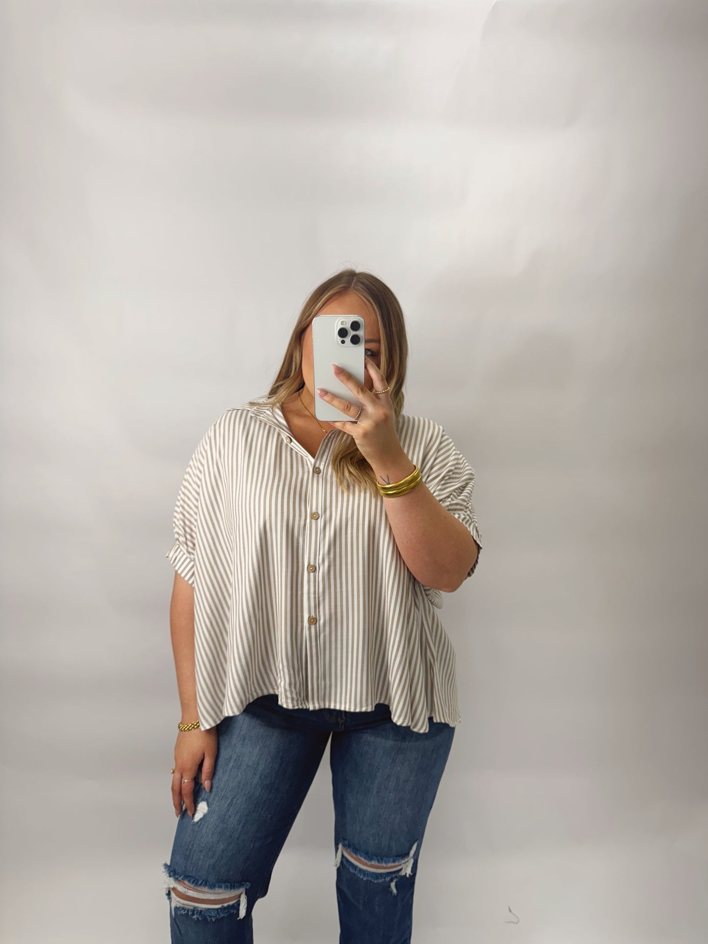 The Jaylen | Neutral Striped Button Up
