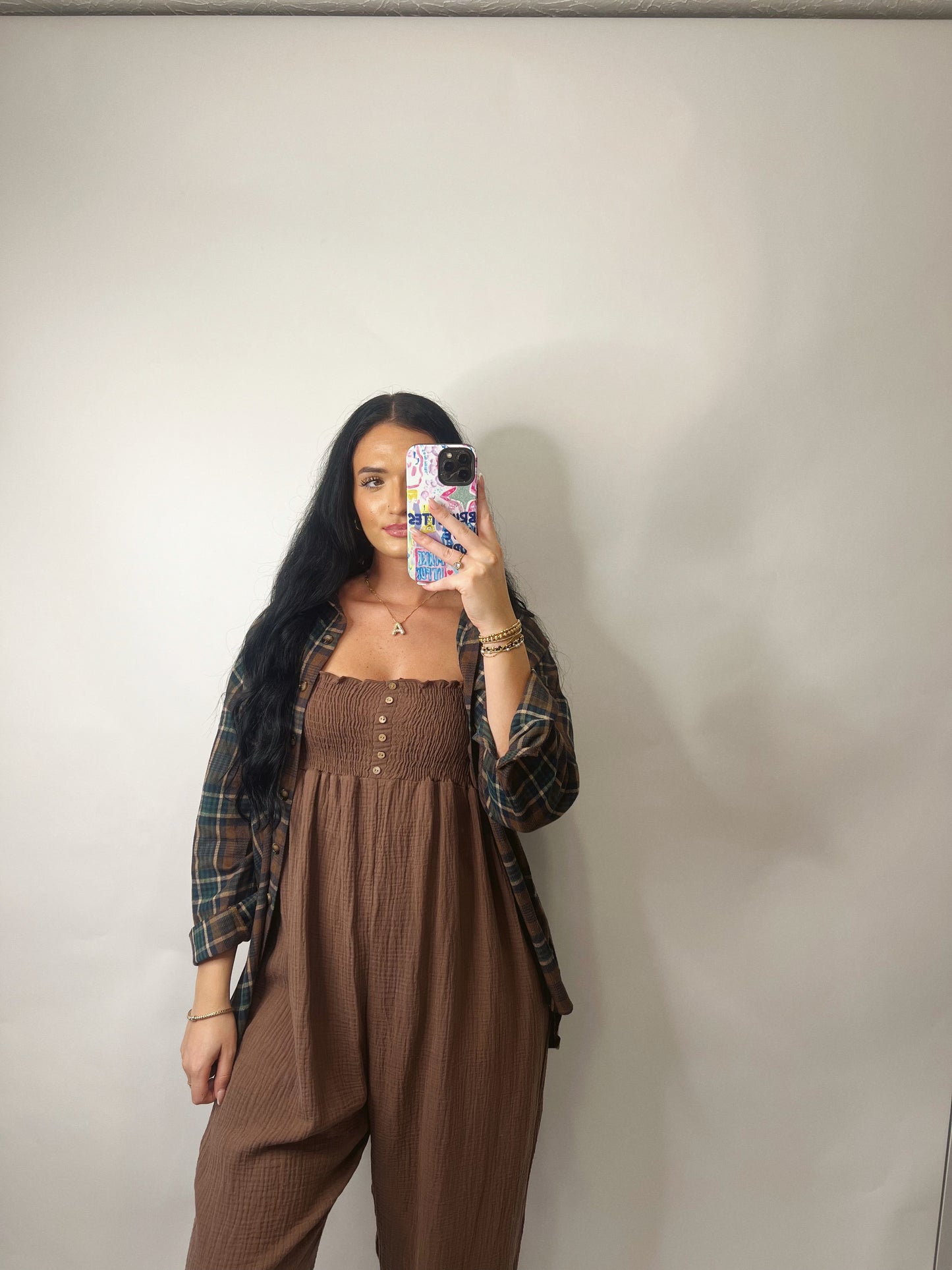 The Katie | Brown Flowy Pant Jumpsuit