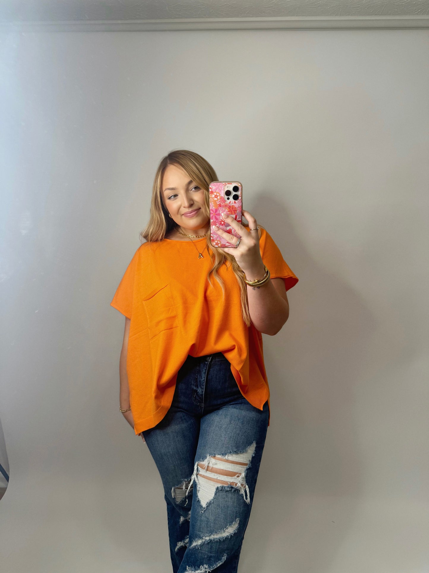 The Bailey | Orange Oversized Wide Neck Top
