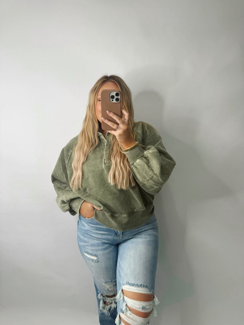The Brooke | Green Collared Pullover