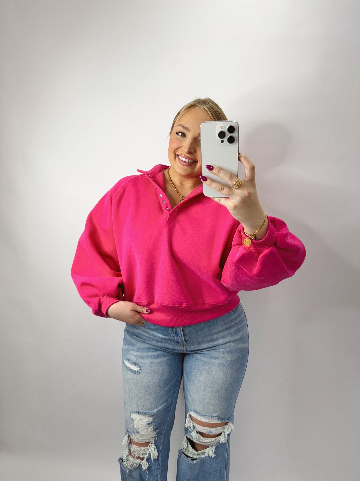 The Paige | Hot Pink Collared Pullover