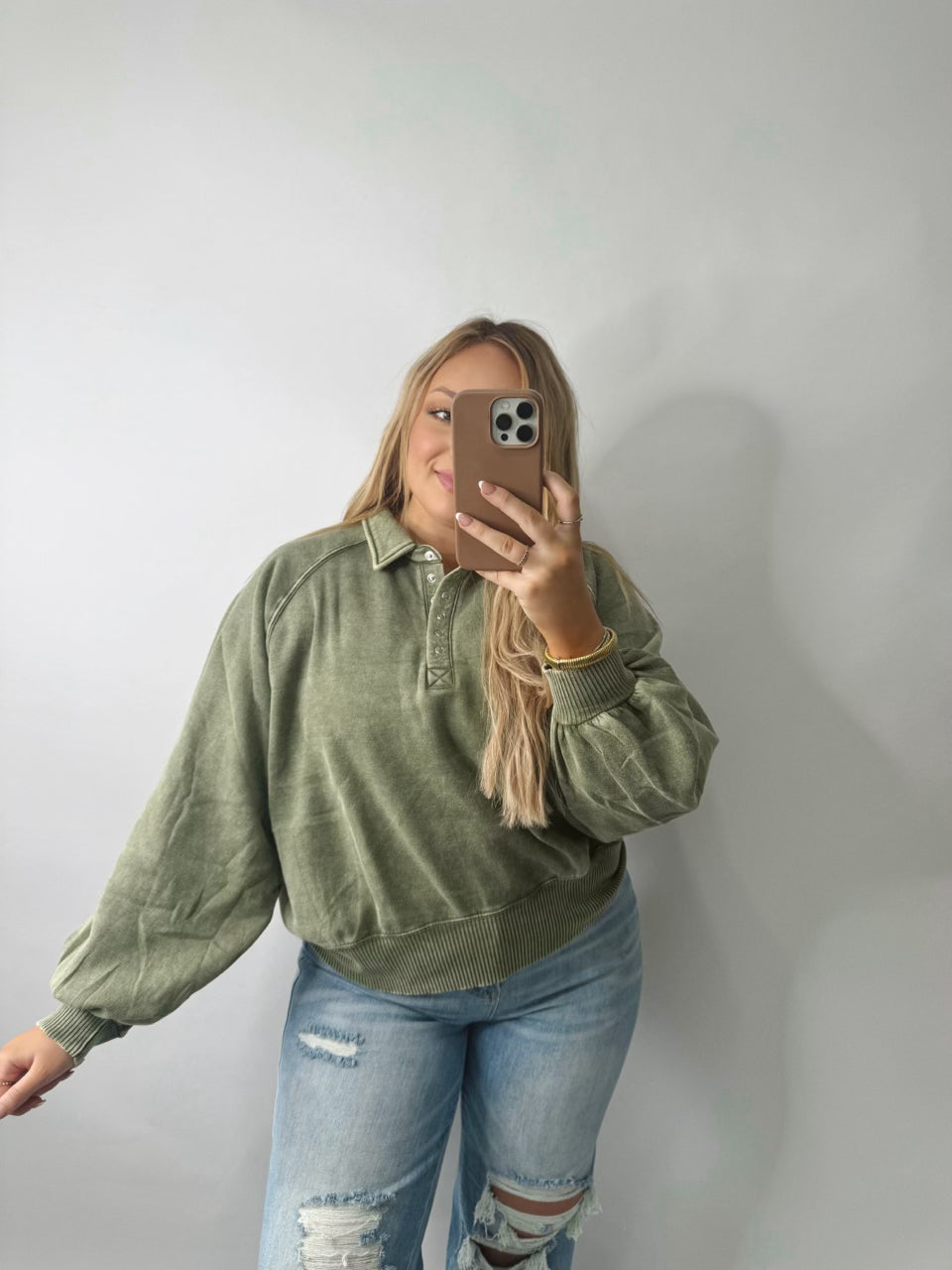 The Brooke | Green Collared Pullover
