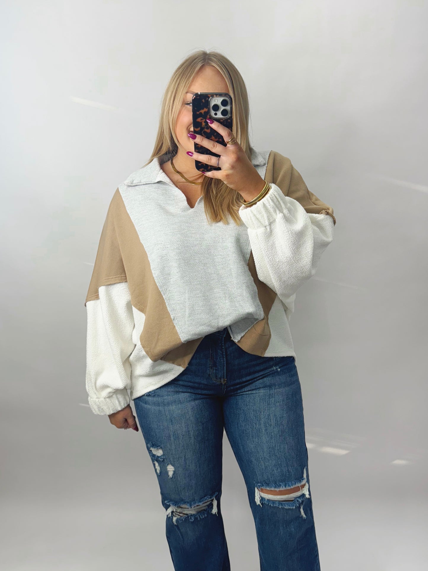 The Kenzie | Neutral Oversized V Neck