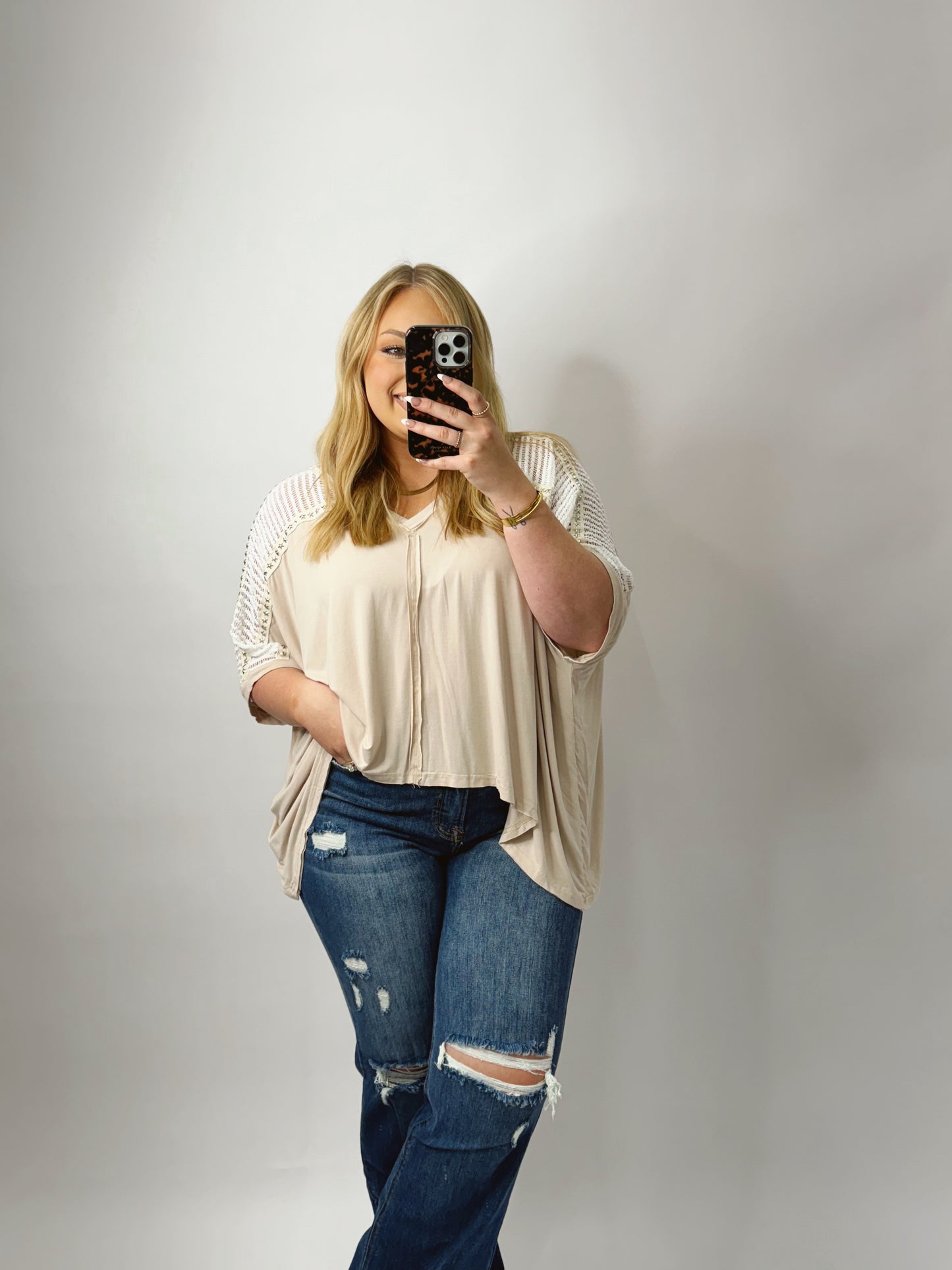 The Sammy | Neutral Crochet Studded Top