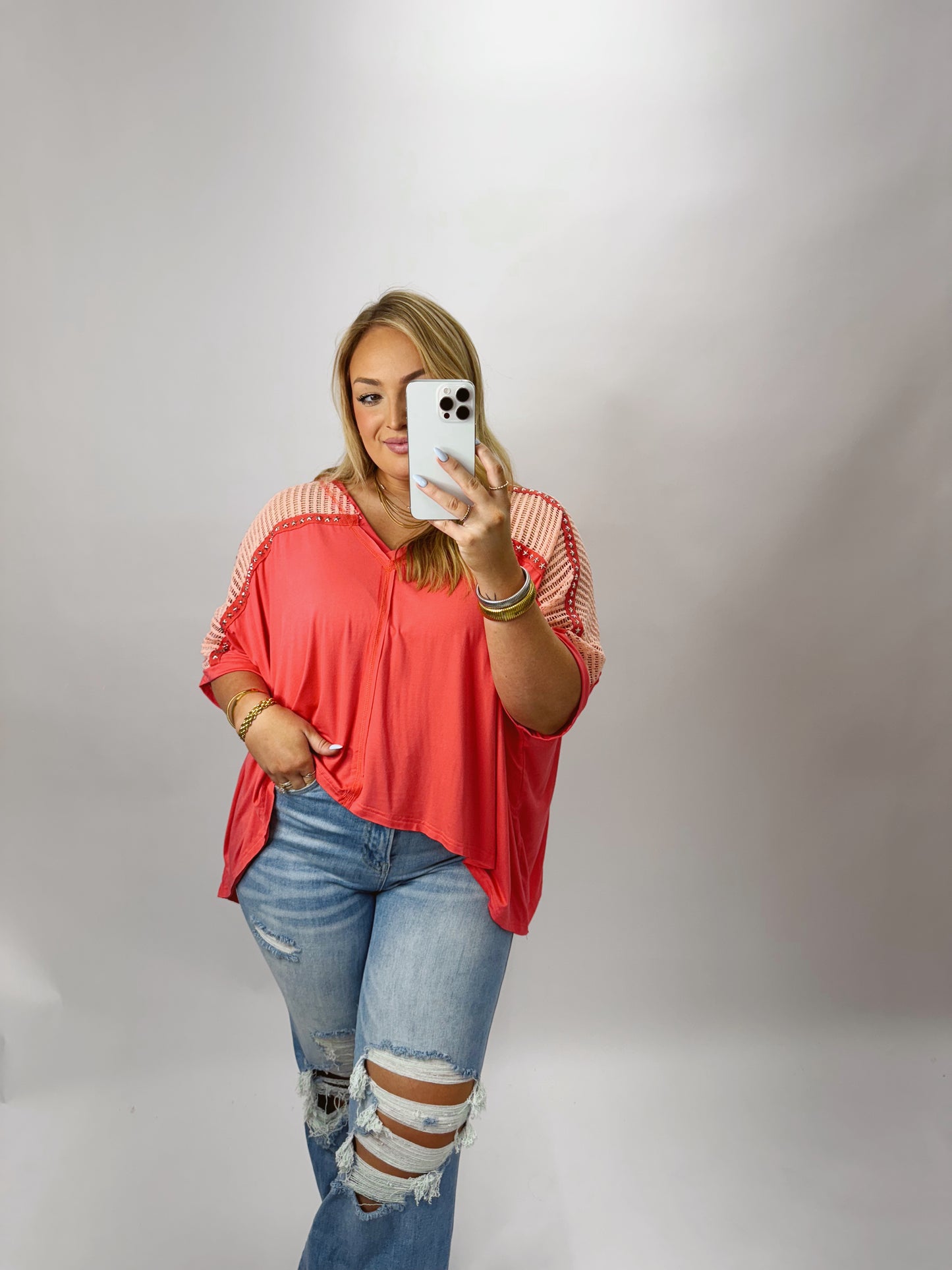 The Sammy | Watermelon Crochet Studded Top