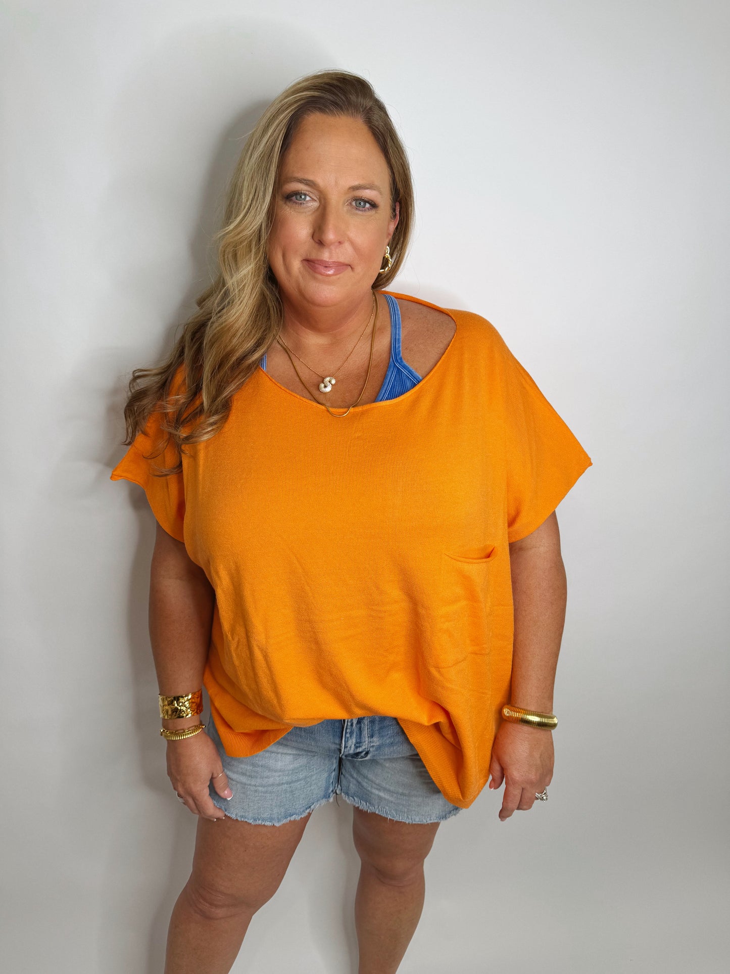 The Bailey | Orange Oversized Wide Neck Top