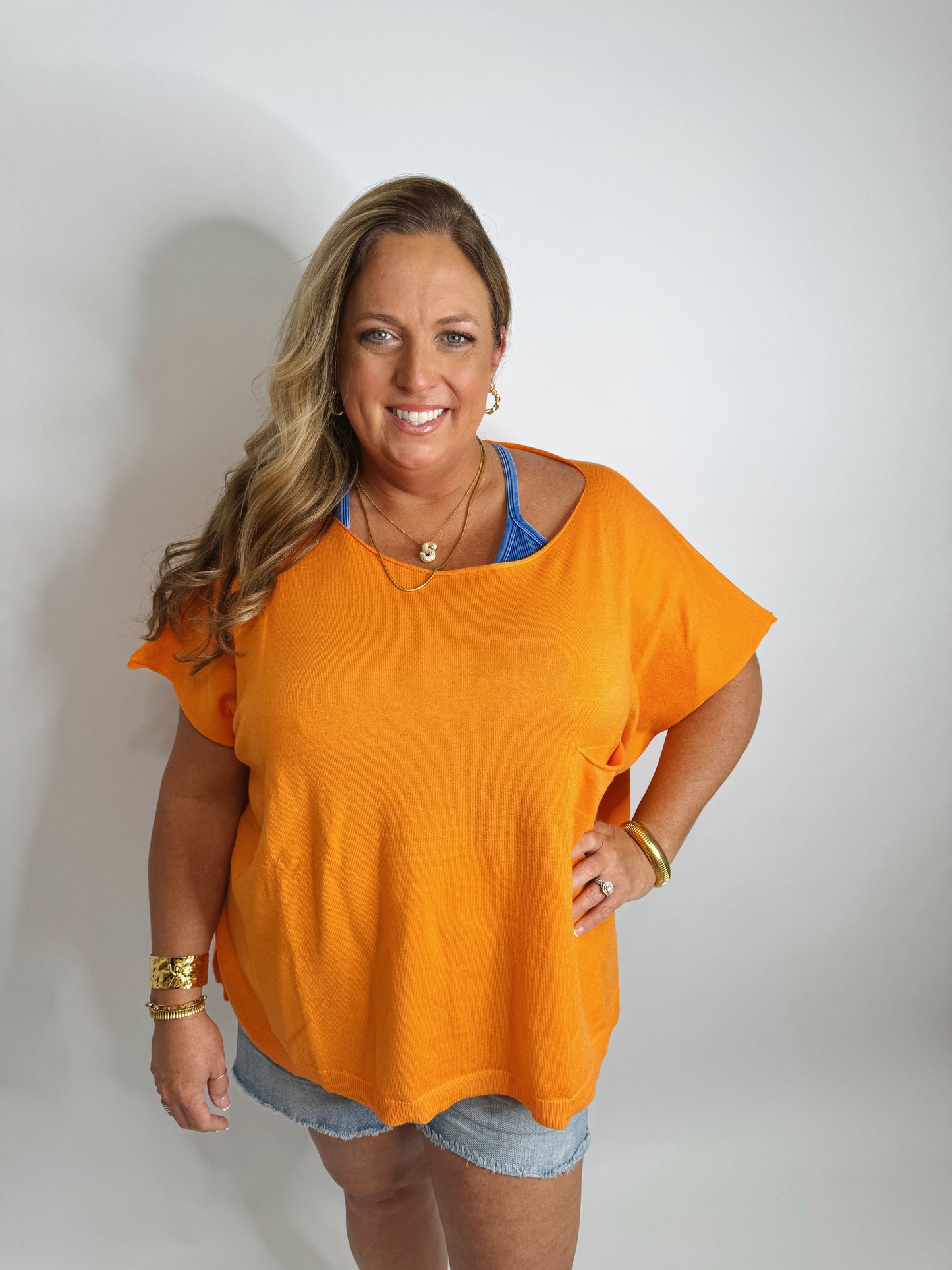 The Bailey | Orange Oversized Wide Neck Top