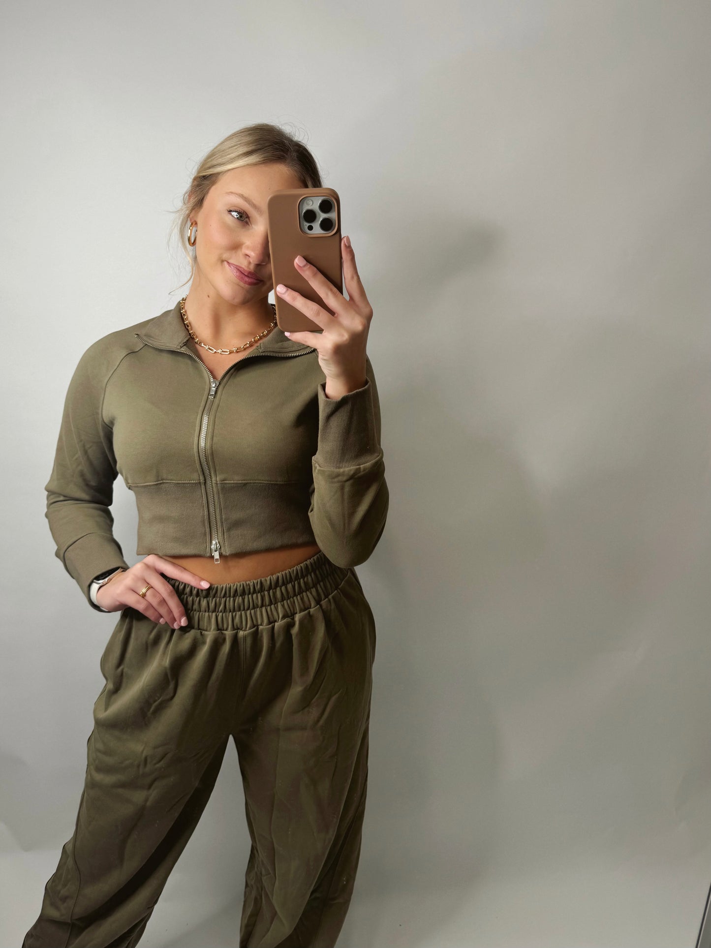 The Kailey | Olive Crop Jacket and Joggers