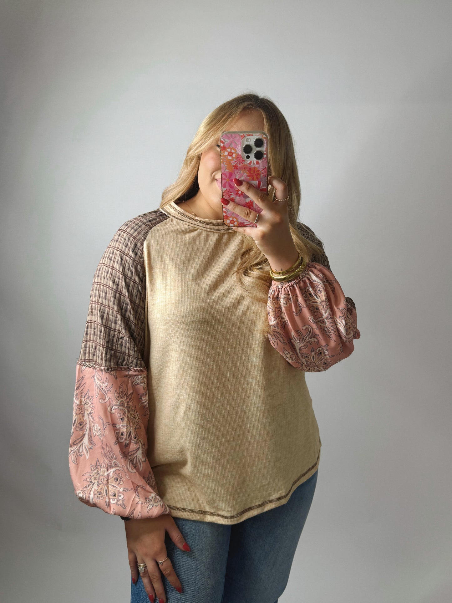 The Heather | Paisley Plaid Sleeve Top