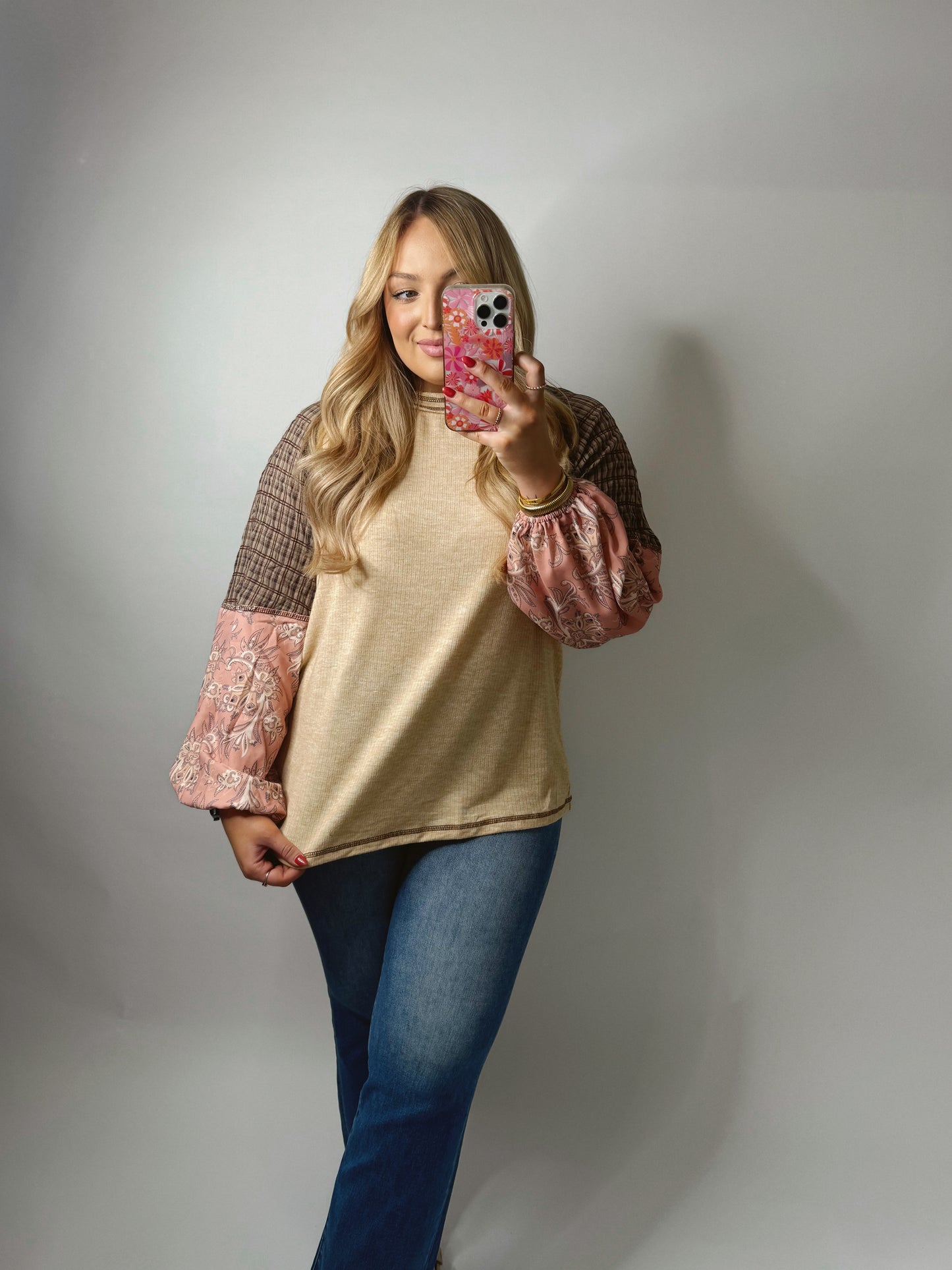The Heather | Paisley Plaid Sleeve Top