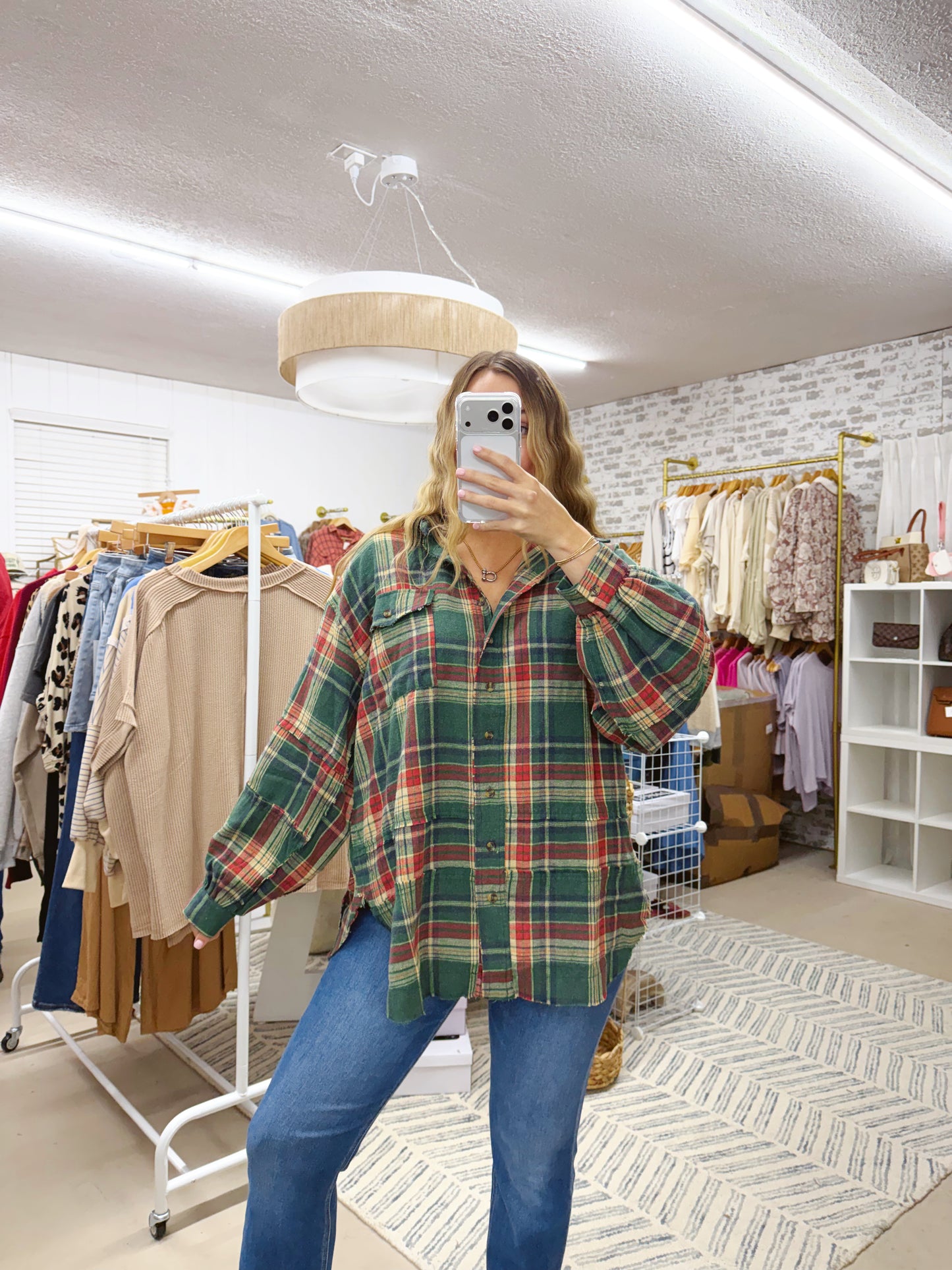 The Jenna | Oversized Green Plaid Flannel