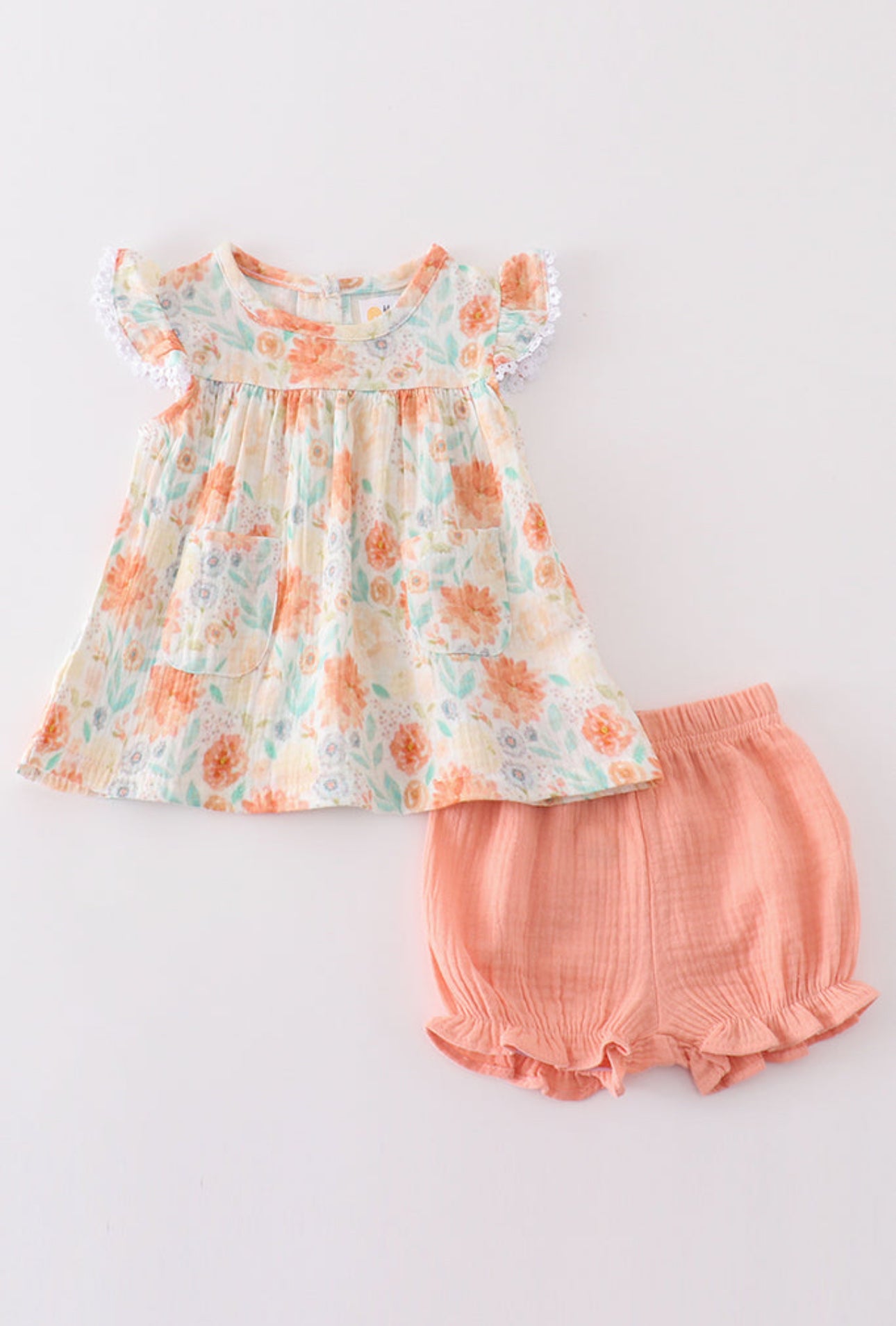 The Piper | Orange Floral Muslin Shorts Set