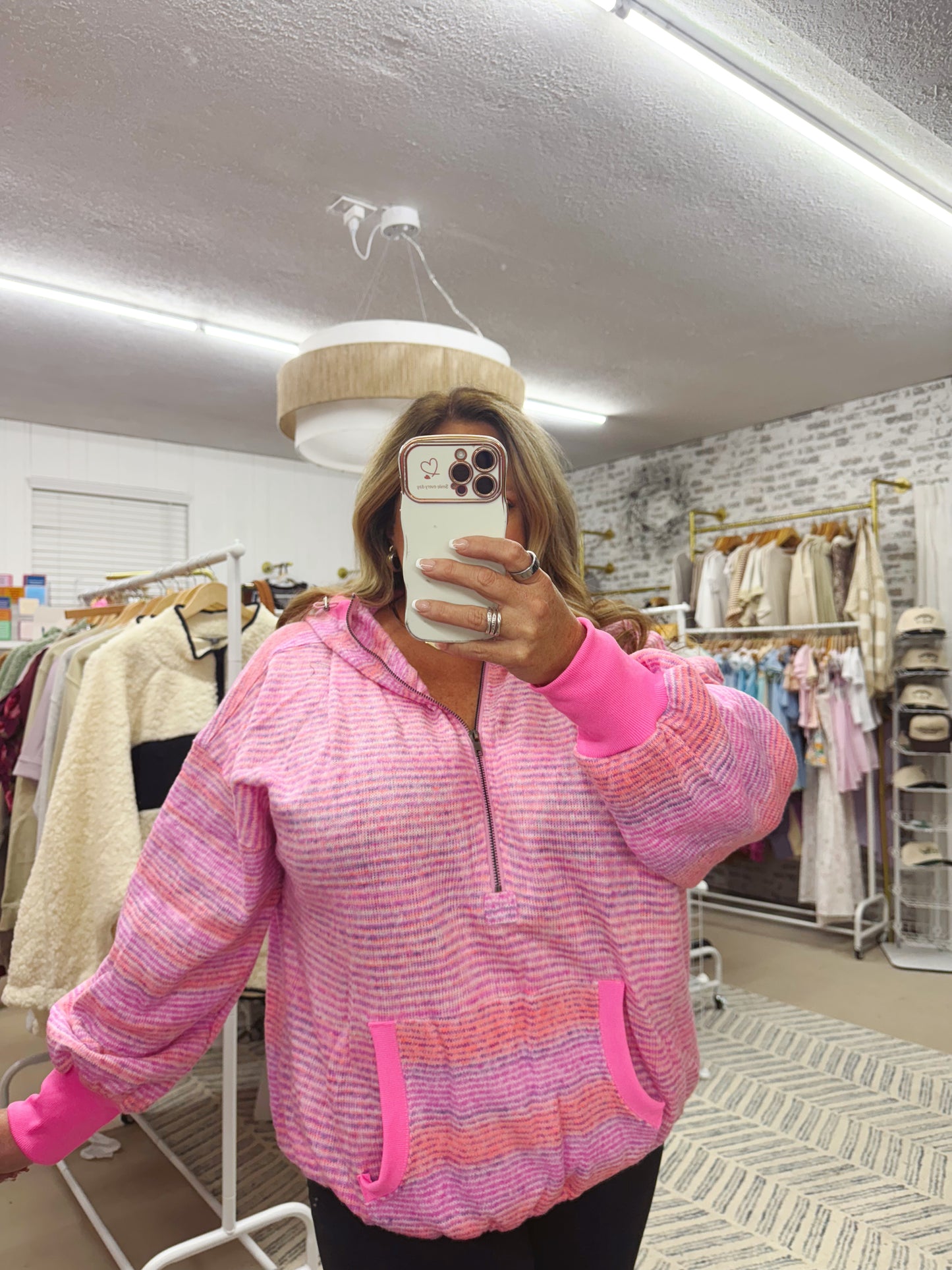 The Darcy | Pink Striped Zip Hoodie