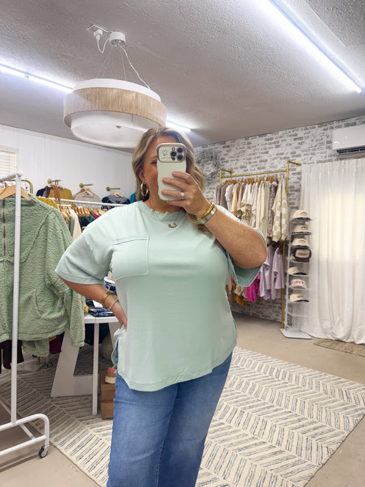 The Alex Ribbed Boyfriend Top | Mint