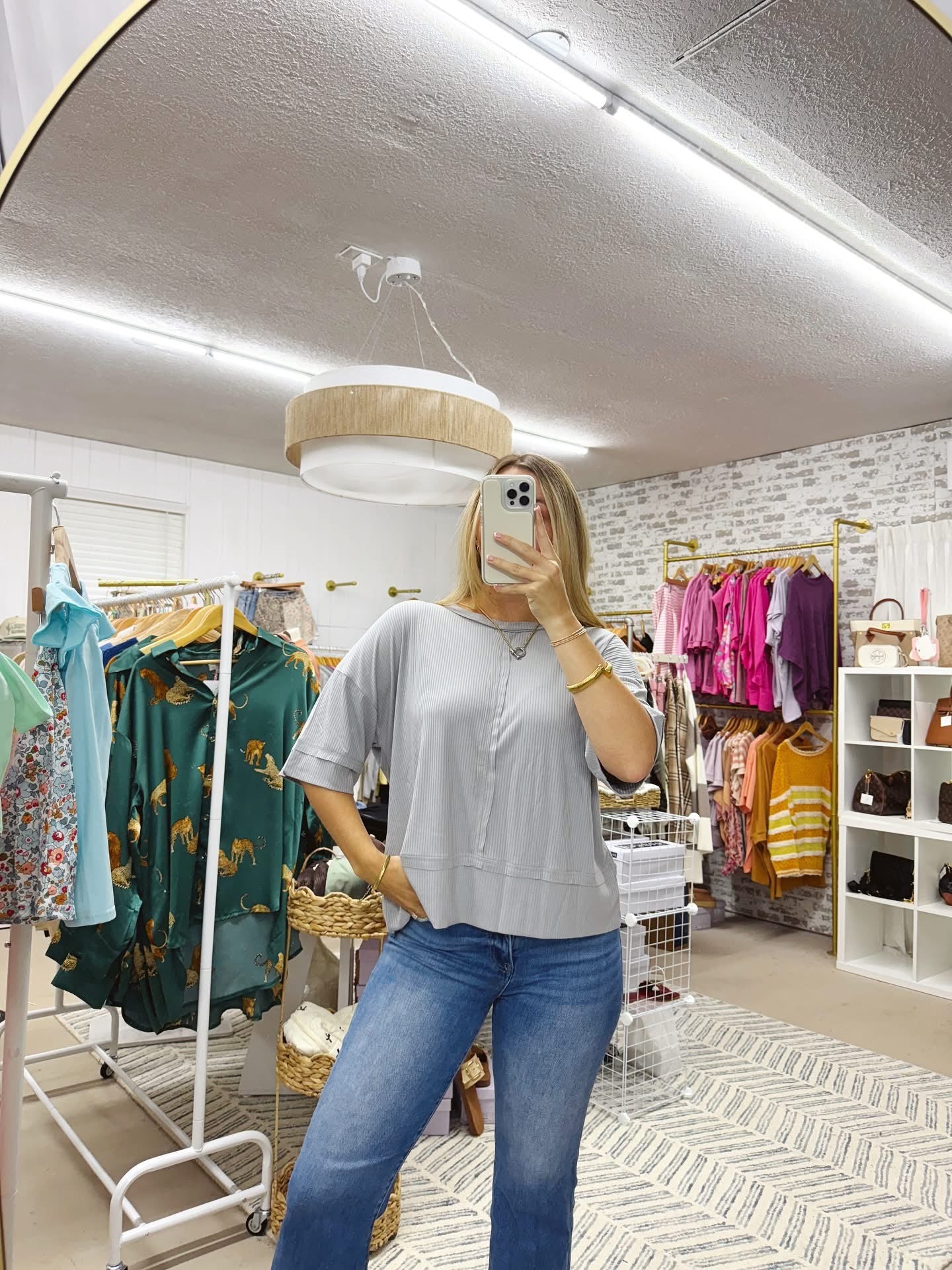 The Tia | Grey Ribbed Boatneck Tee