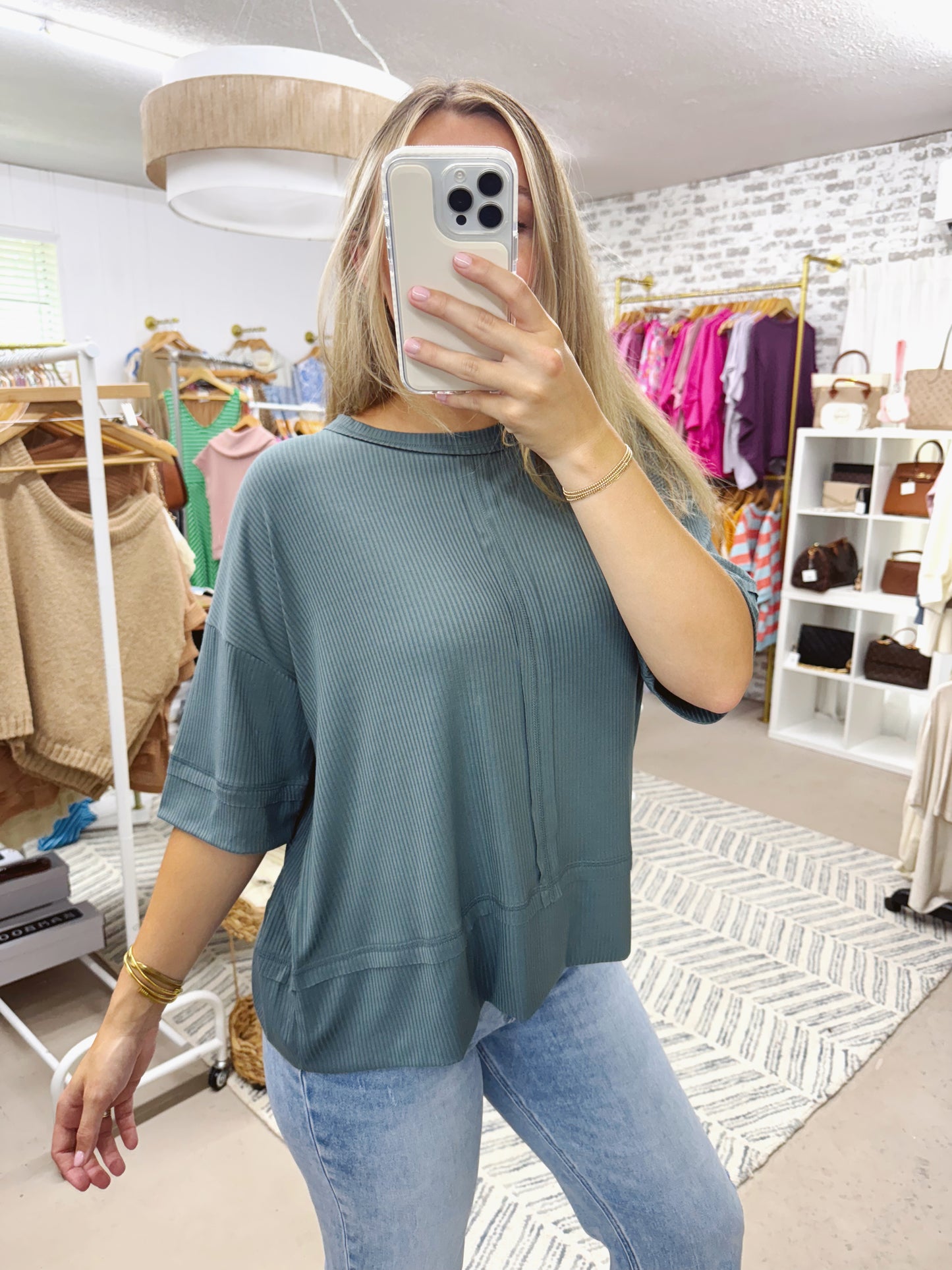 The Tia | Ash Jade Ribbed Boat Neck Tee