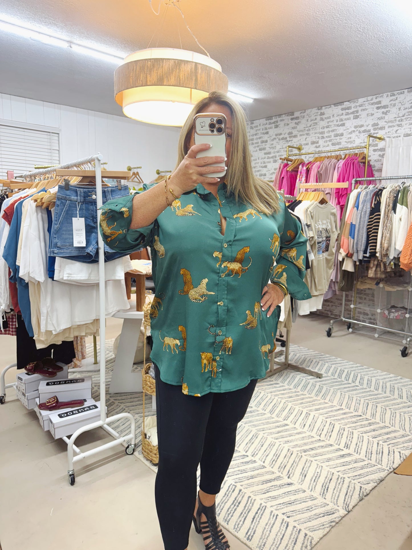 The Jaclyn | Hunter Green Leopard Button Up