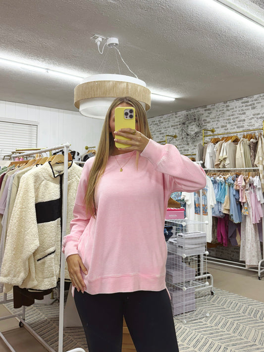 The Mary | Pink Ribbed Pullover