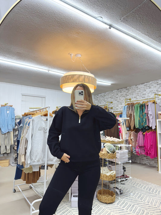 The Sommer | Black Quarter Zip Sweatshirt