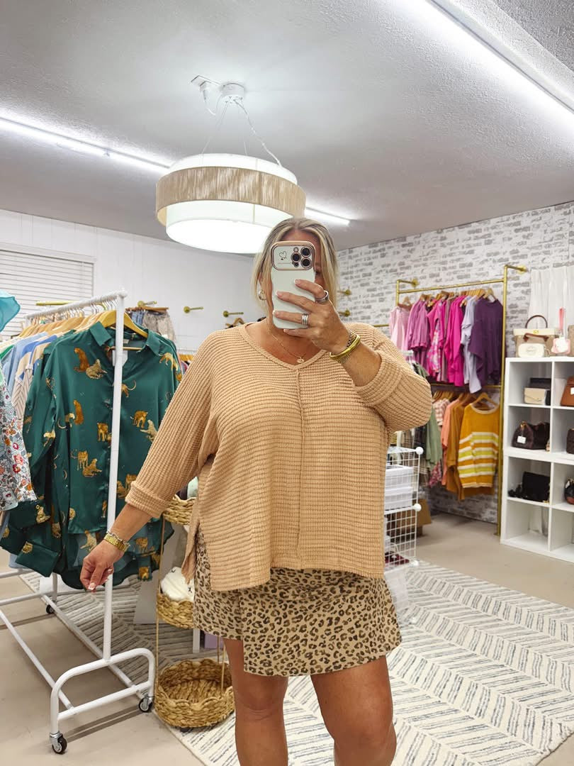 The Margo | Mocha V-Neck Woven Top