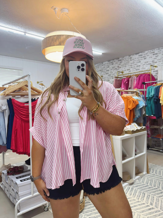 The Jaylen | Pink Striped Button Up