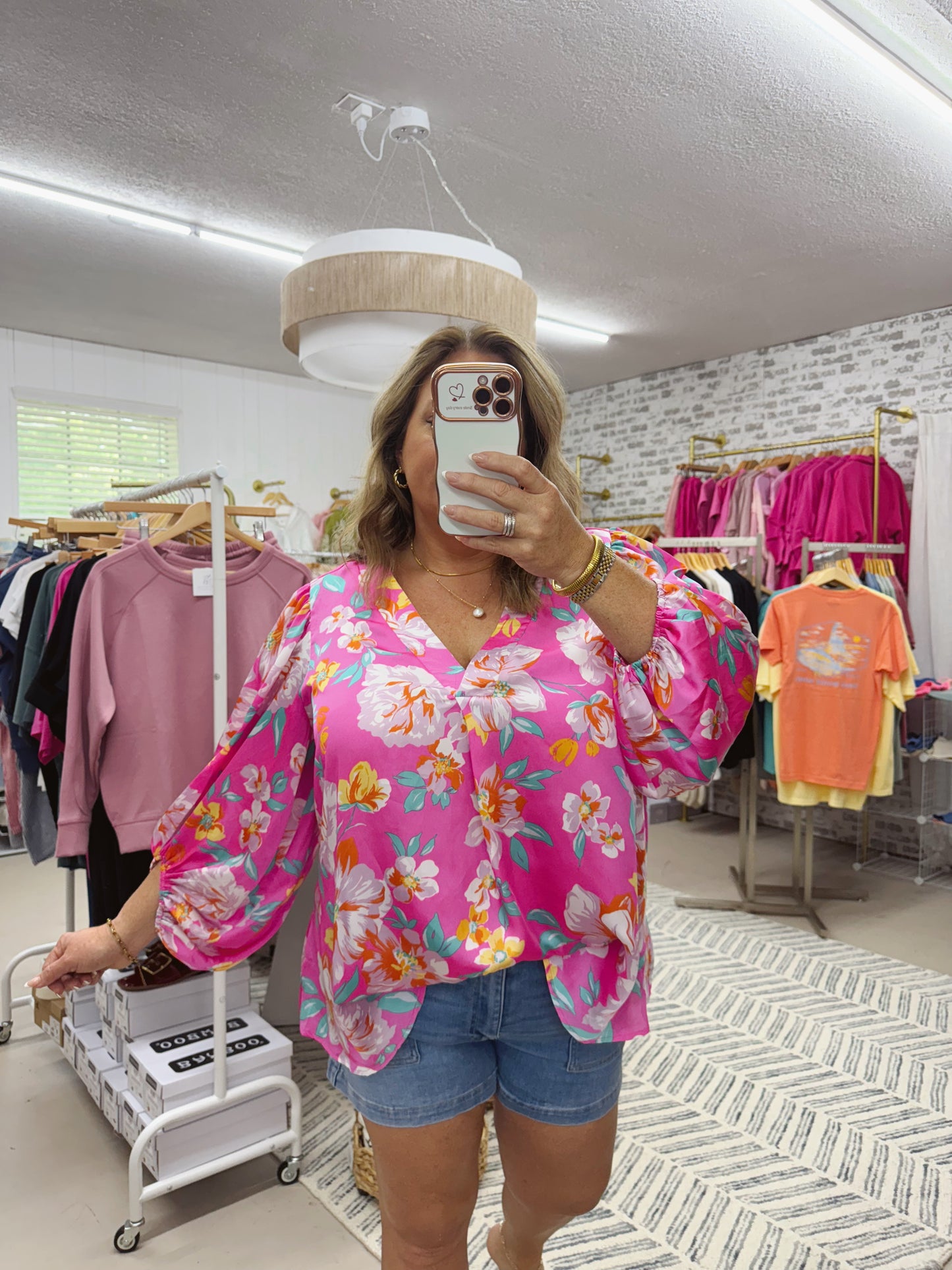 The Theresa | Barbie Pink Floral Top