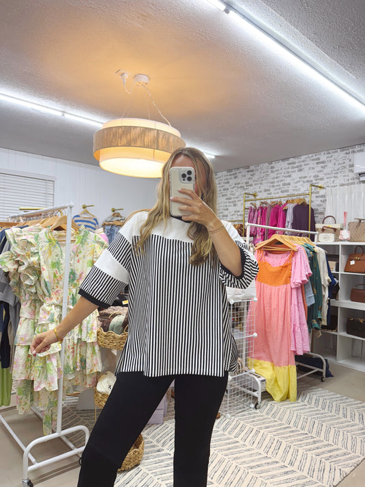 The Layla | Oversized Black Striped Top