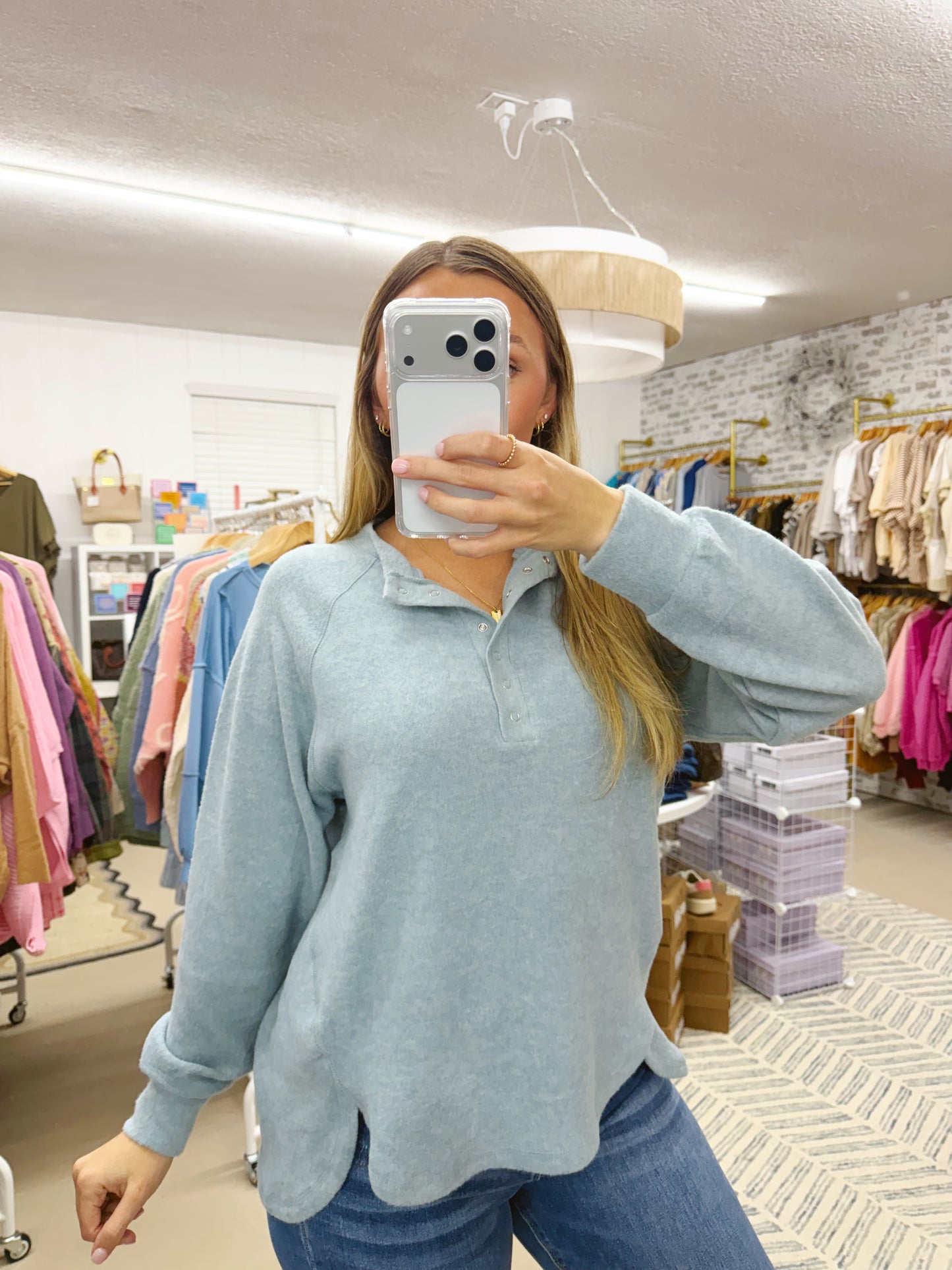 The Gloria | Blue Grey 7 Button Henley